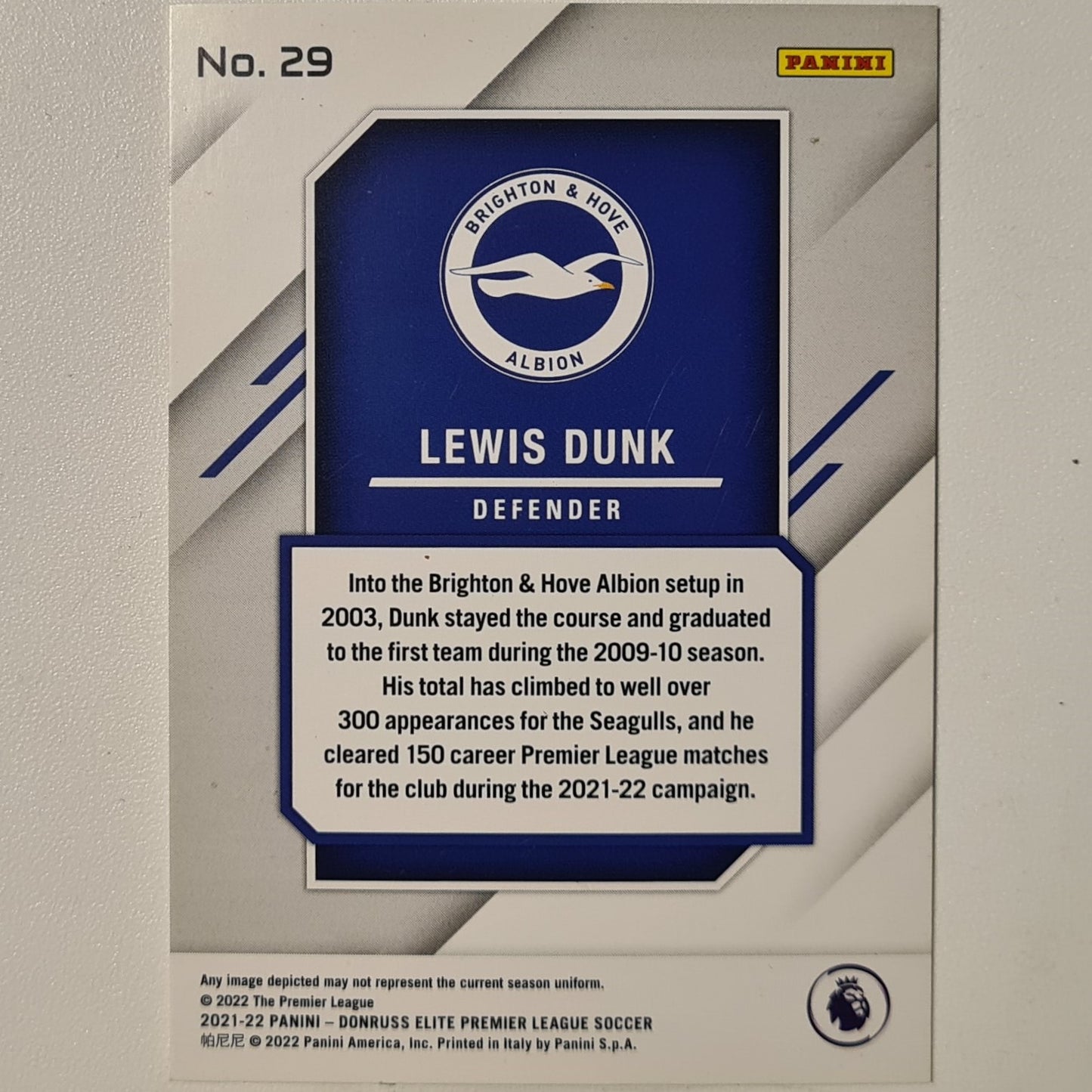 Lewis Dunk 2021-22 Panini Elite premier league #29 Football Brighton Hove Excellent +