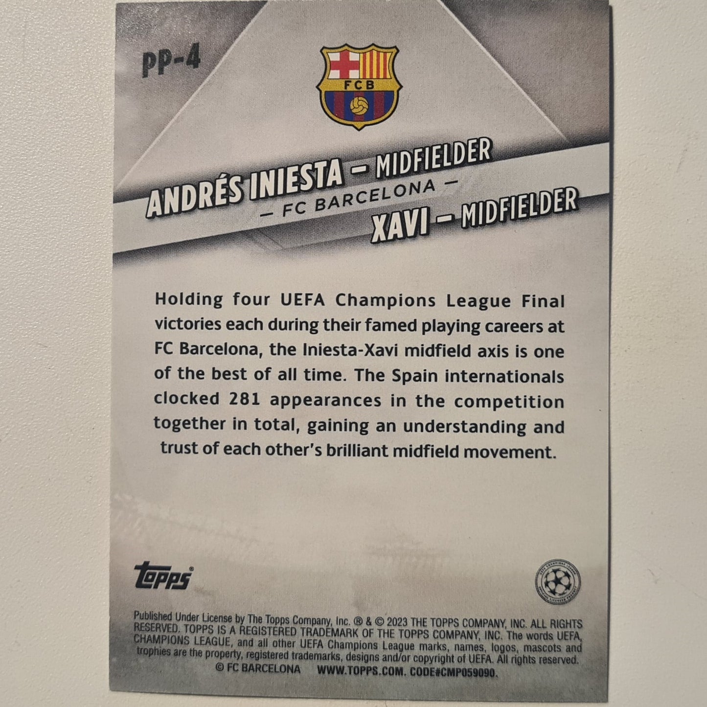 Andres Iniesta Xavi 2023 Topps premium partnerships holo swirl variant PP-4 football Barcelona excellent+