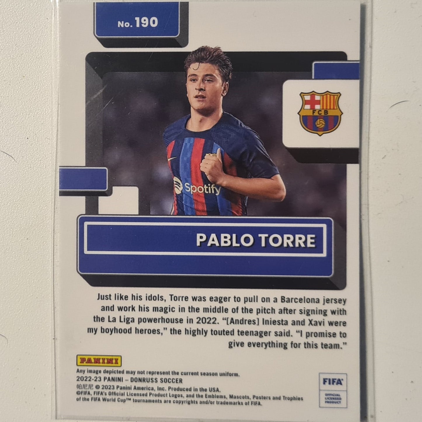Pablo Torre 2022-23 Panini Donruss Optic rated rookie RC #190 Soccer Football club Barcelona excellent/mint Sleeved