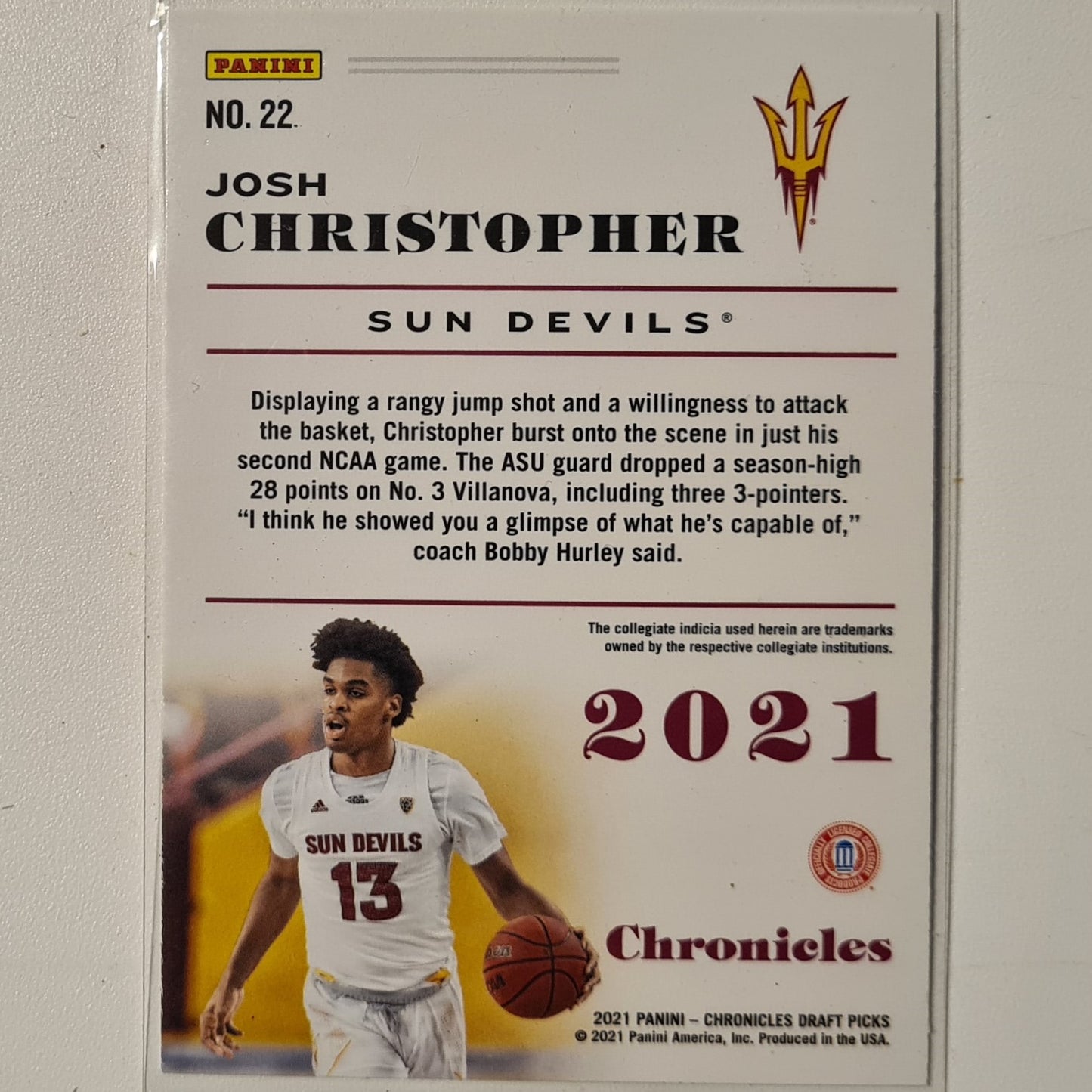 Josh Christopher 2021 Panini Chronicles Draft Picks Rookie RC #22 NBA Basketball Arizona State excellent/mint