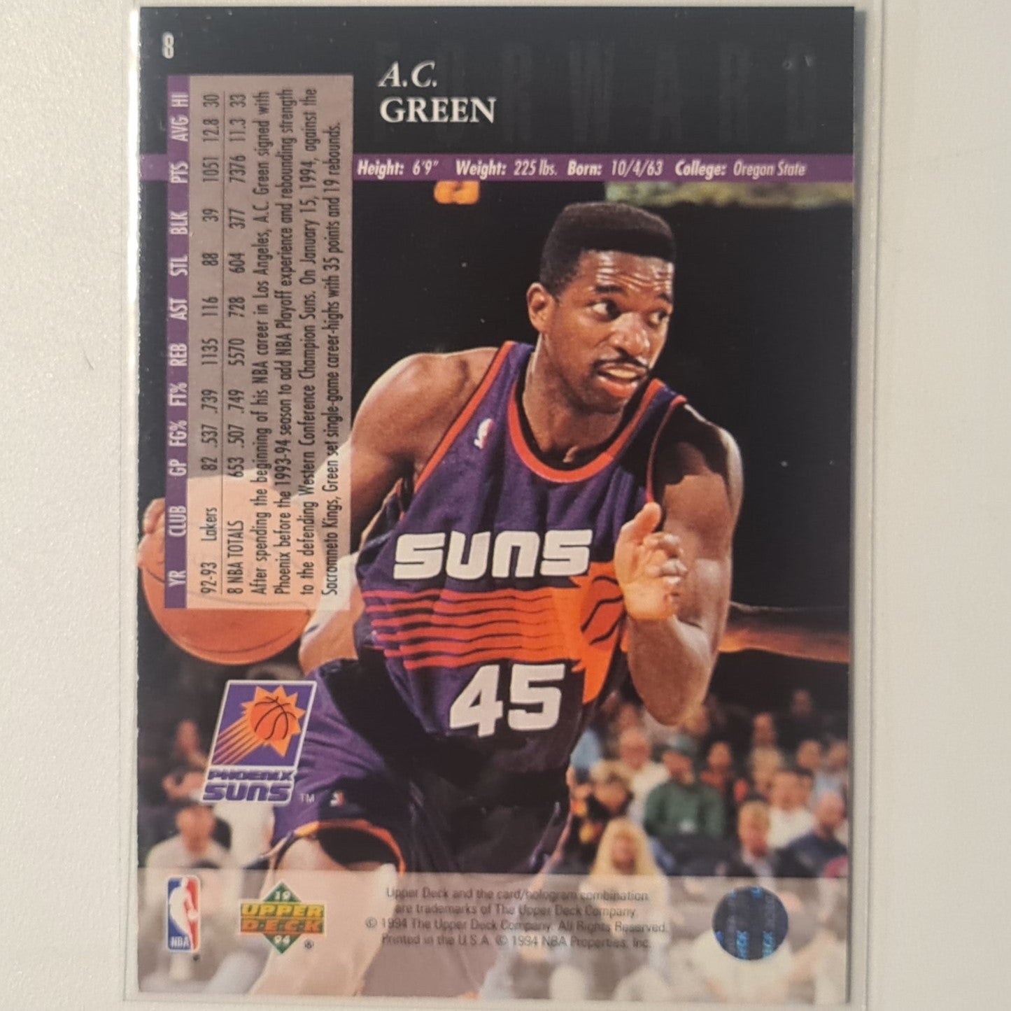 AC Green 1995 Upper-Deck #8 NBA Basketball Phoenix Suns very good Sleeved