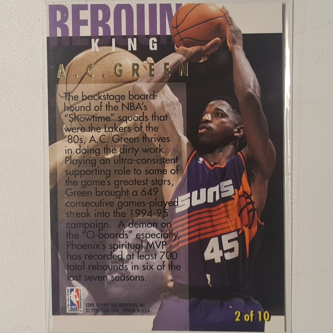 AC Green 1995 Fleer Ultra 94-95 rebound king 2 of 10 insert NBA Basketball Phoenix Suns Excellent Sleeved
