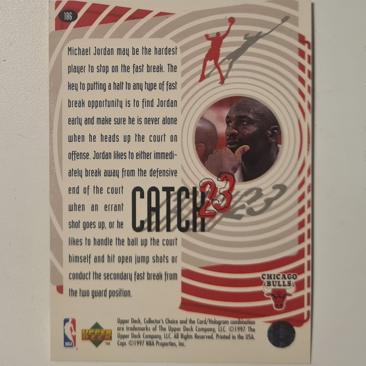 Michael Jordan 1997 Upper-Deck Catch 23 #186 Fast Break Chicago Bulls good/very good Sleeved