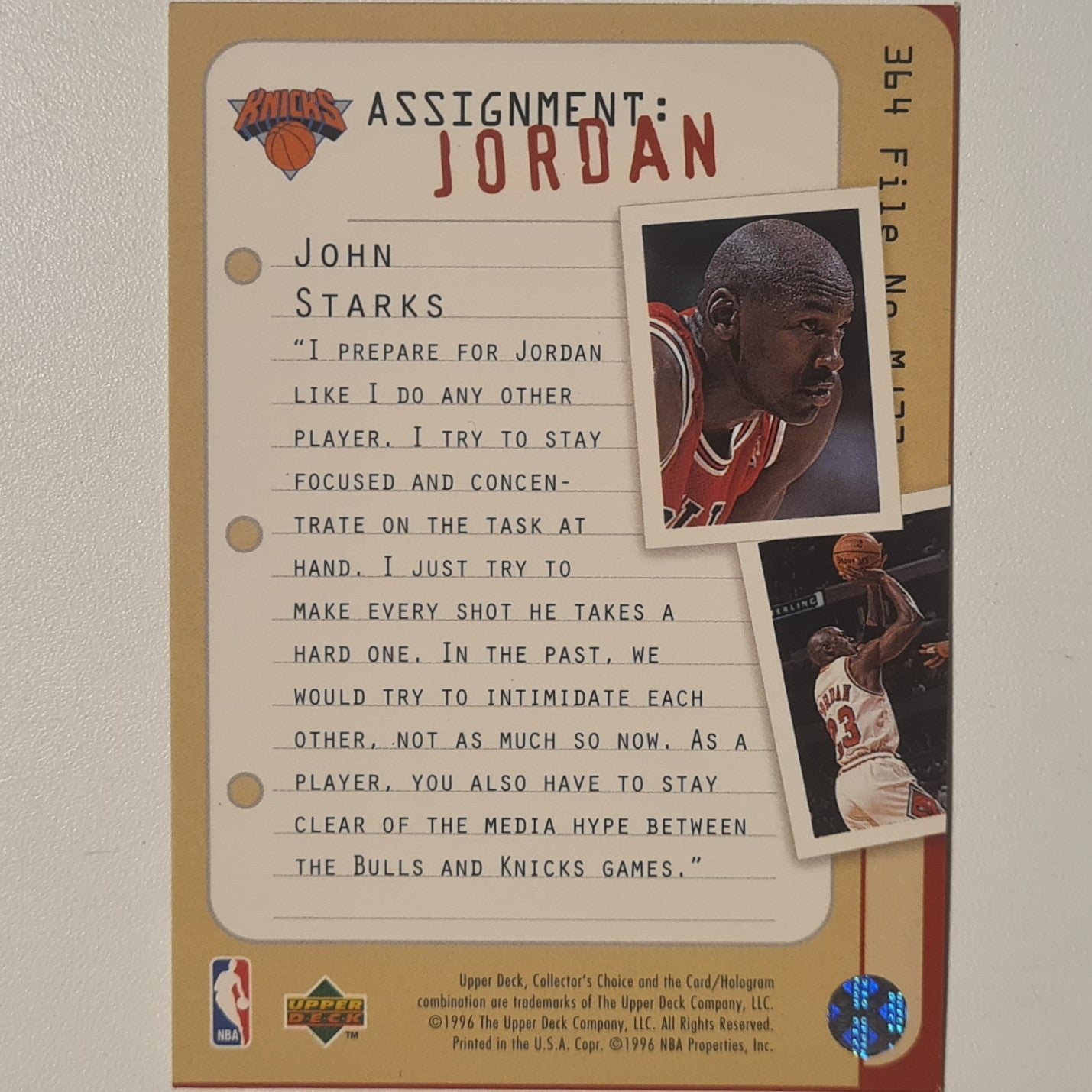 Michael Jordan 1997 Upper-Deck Assignment Jordan John Starks #364 Chicago Bulls good very good Sleeved