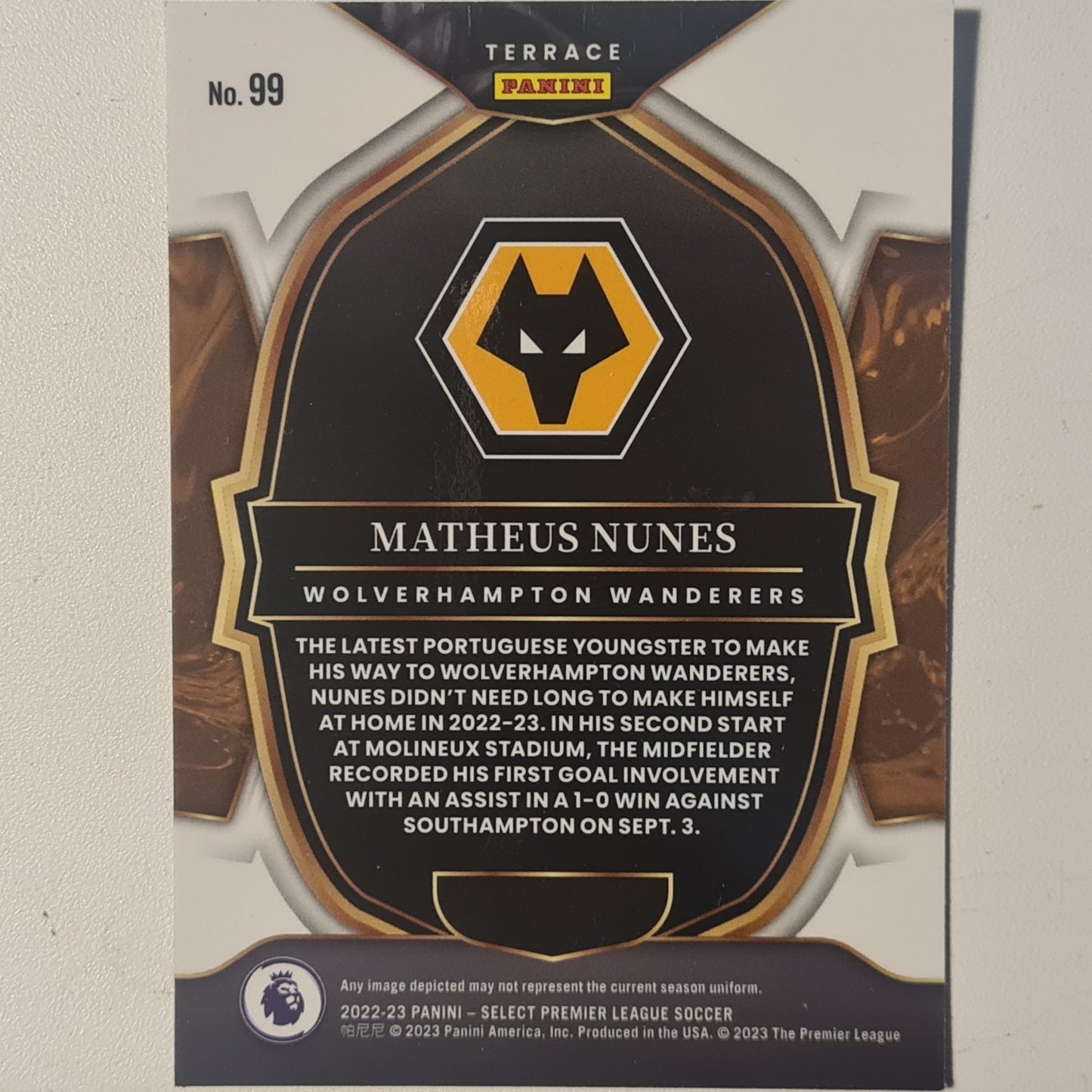 Matheus Nunes 2022-23 Panini Select premier league RC Rookie #99 Wolverhampton Wanderers mint Sleeved