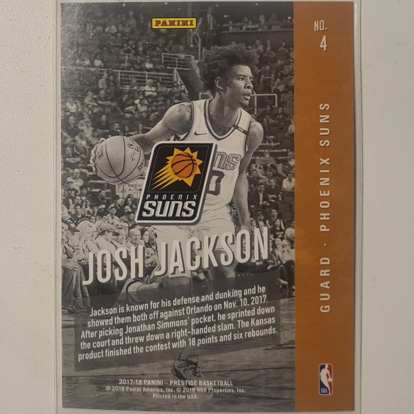 Josh Jackson 2017-18 Panini Prestige Rookie RC #4 NBA Basketball Phoenix Suns Excellent sleeved