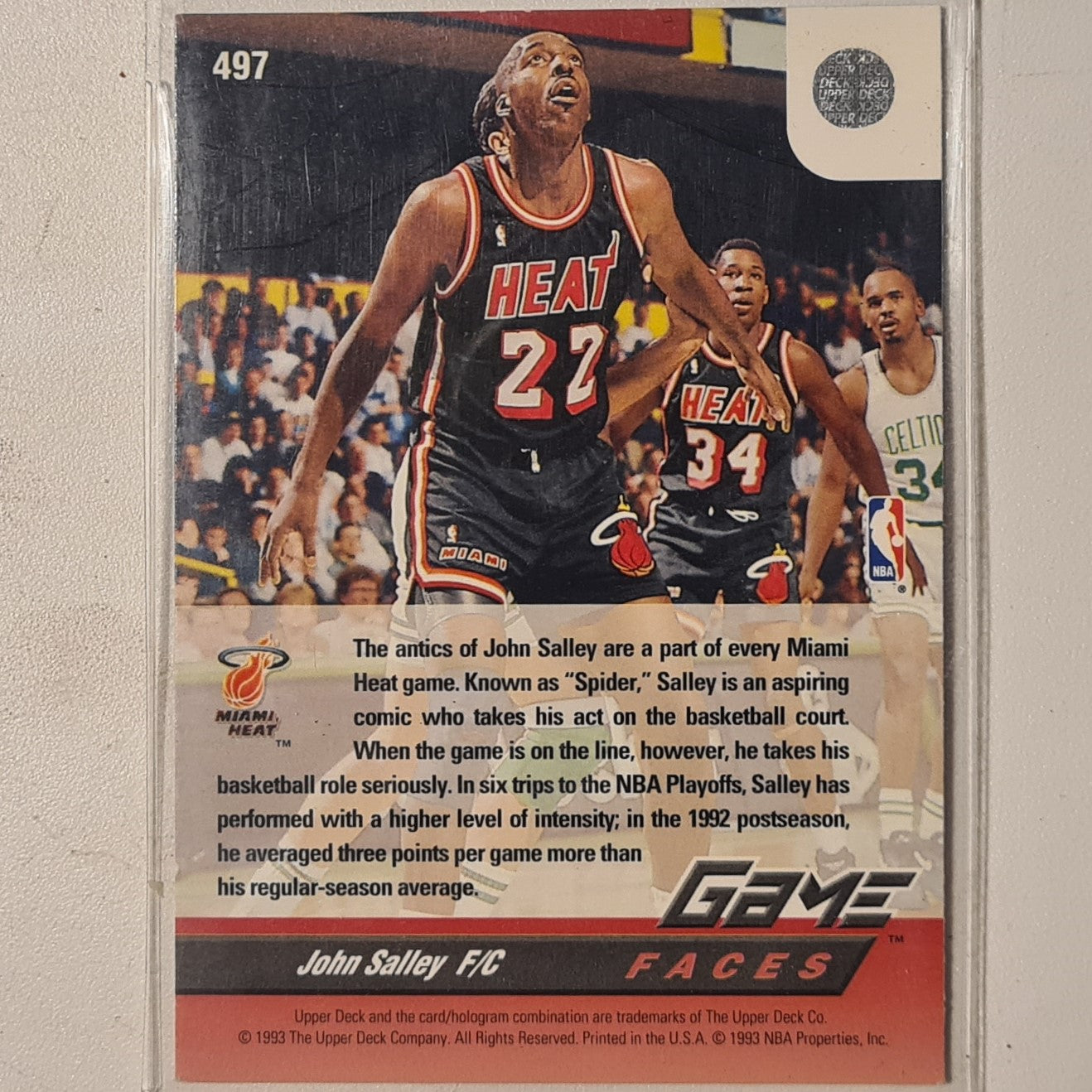 John Salley 1993 Upper-Deck Game Faces #497 NBA Basketball Miami Heat excellent sleeved