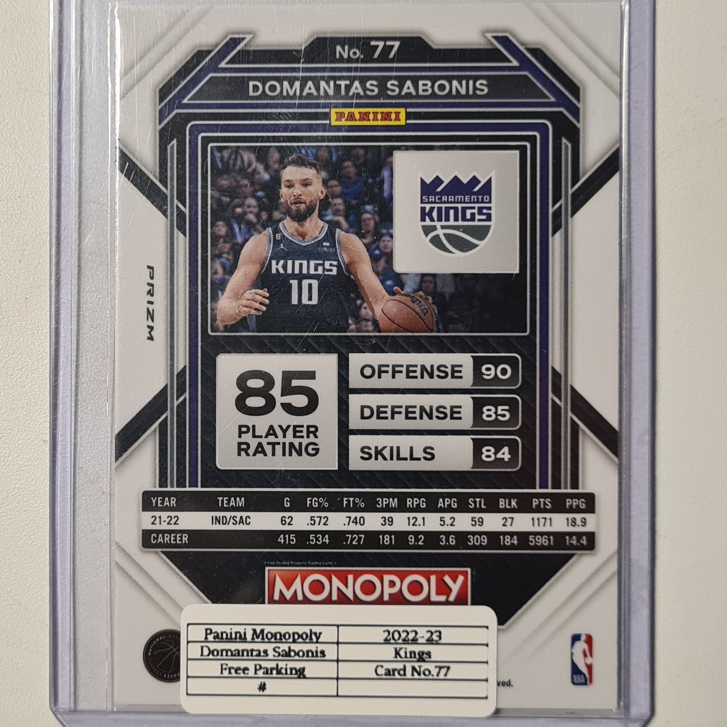 Domantis Sabonis 2022-23 Panini Prizm Monopoly free parking variant #77 NBA Basketball Sacramento Kings mint