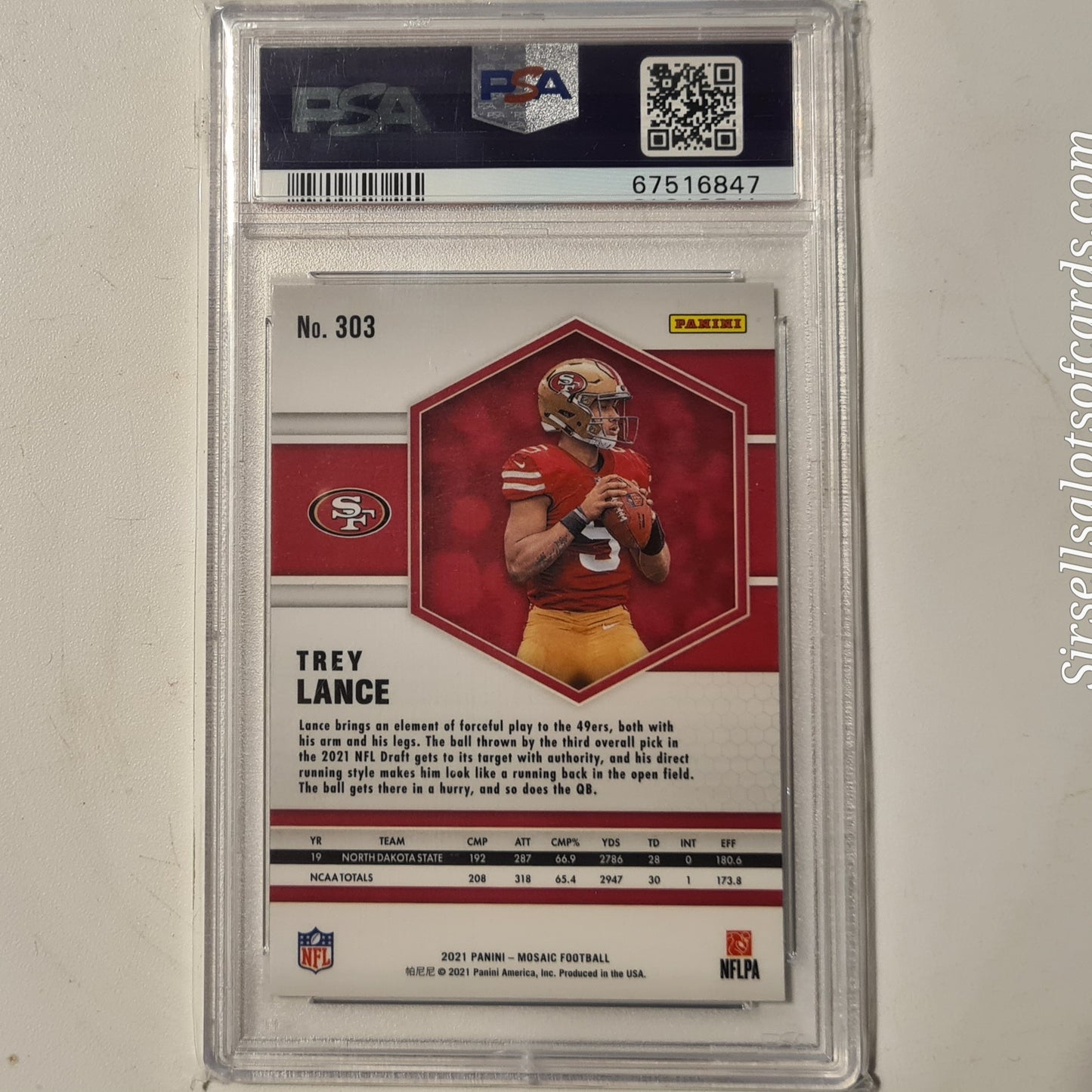 Trey Lance 2021 Panini Mosaic Rookie RC #303 American football NFL San Francisco 49ers PSA mint 9 slabbed