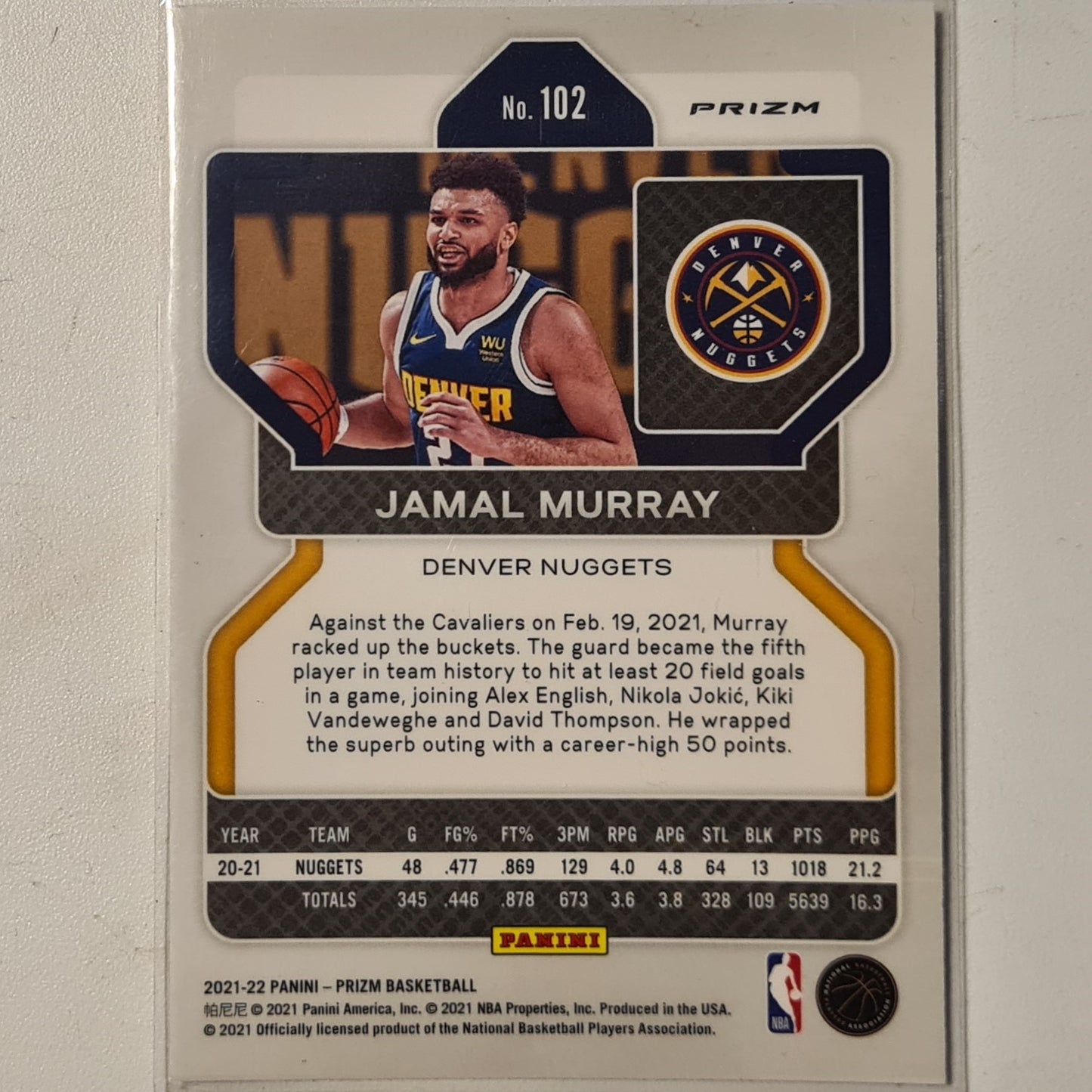 Jamal Murray 2021-22 Panini prizm red white blue #102 NBA Basketball Denver Nuggets ex-mint sleeved