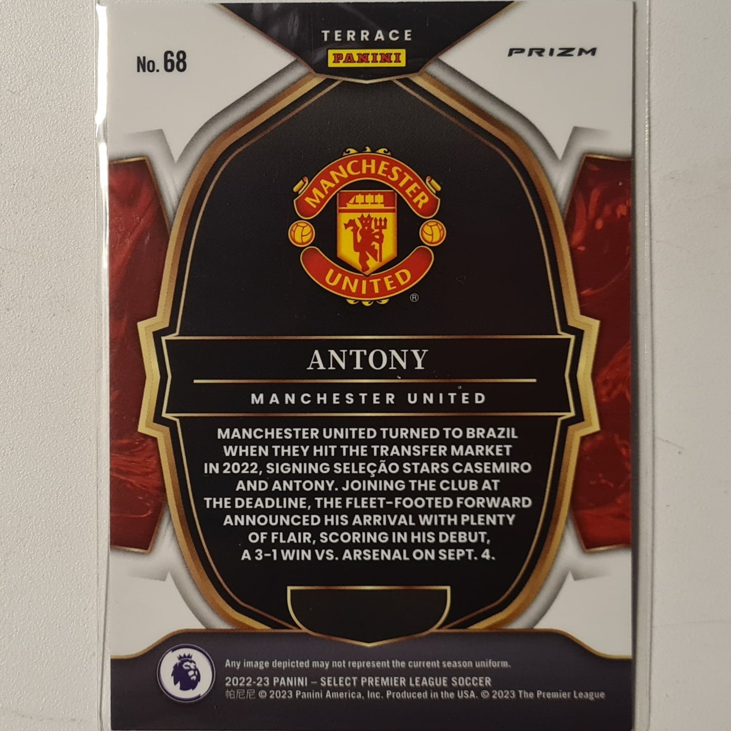 Antony 2022-23 Panini select premier league pink cracked ice #68 Football Manchester United mint sleeved