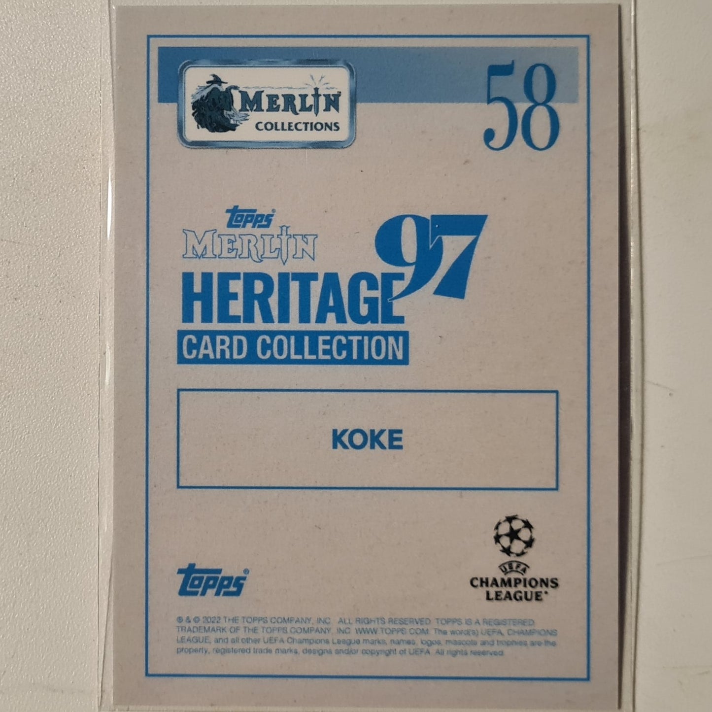 Koke 2022 Topps Merlin Heritage 97 champions league #58 Football Atletico Madrid mint sleeved