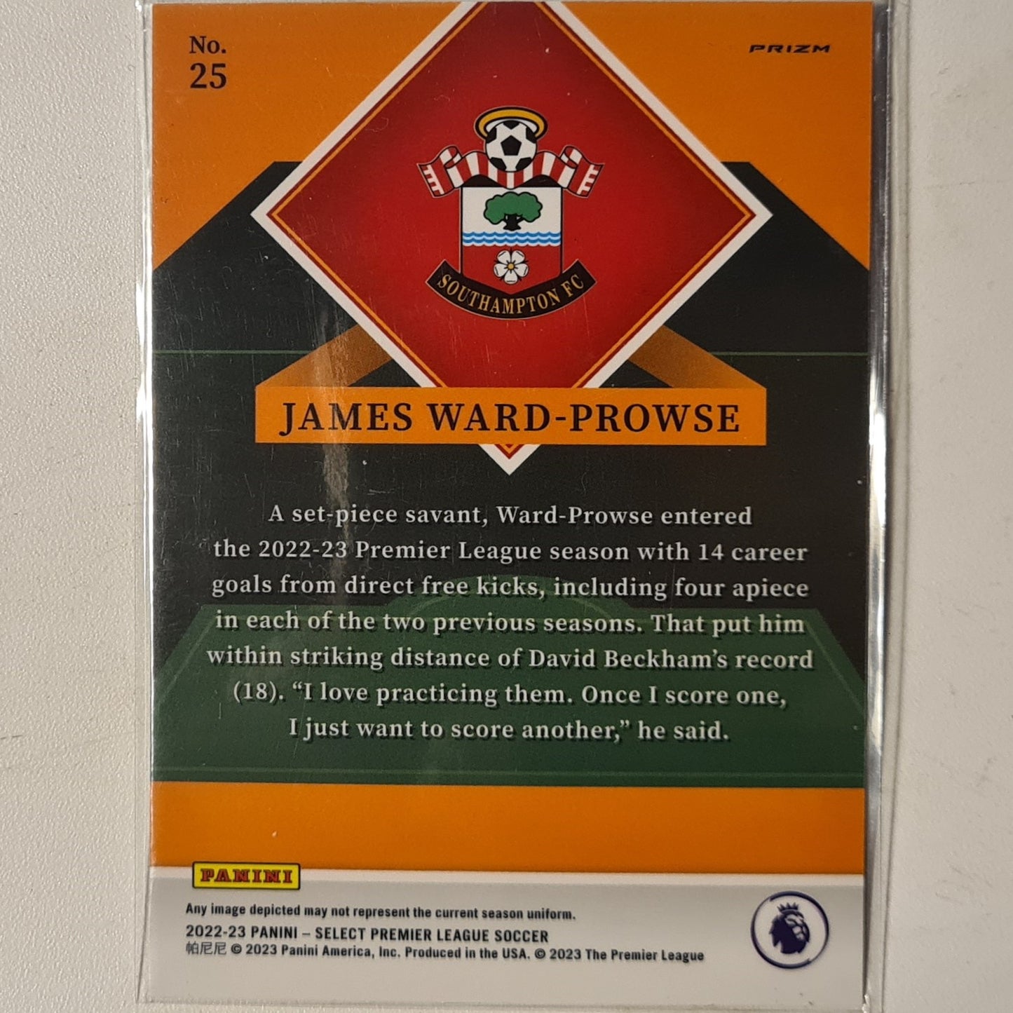 James Ward Prowse 2022-23 Panini Select Stars Prizm refractor #25 Football Southampton mint sleeved