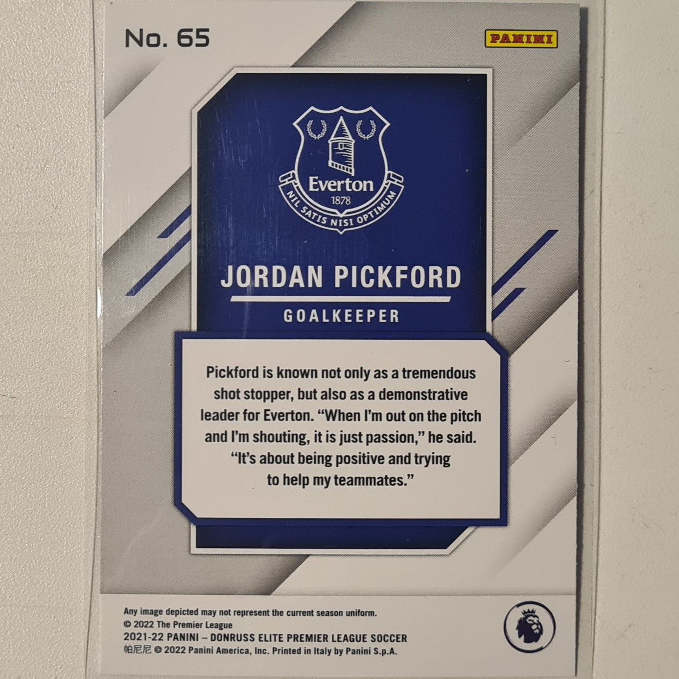 Jordan Pickford 2021-22 Panini Donruss Elite Premier League Fireworks #65 Soccer Football Everton excellent/mint Sleeved