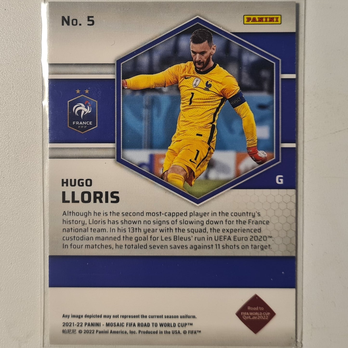 Hugo Lloris 2021-22 Panini Mosaic FIFA road to world cup Prizm #5 Soccer France EX- Mint Sleeved
