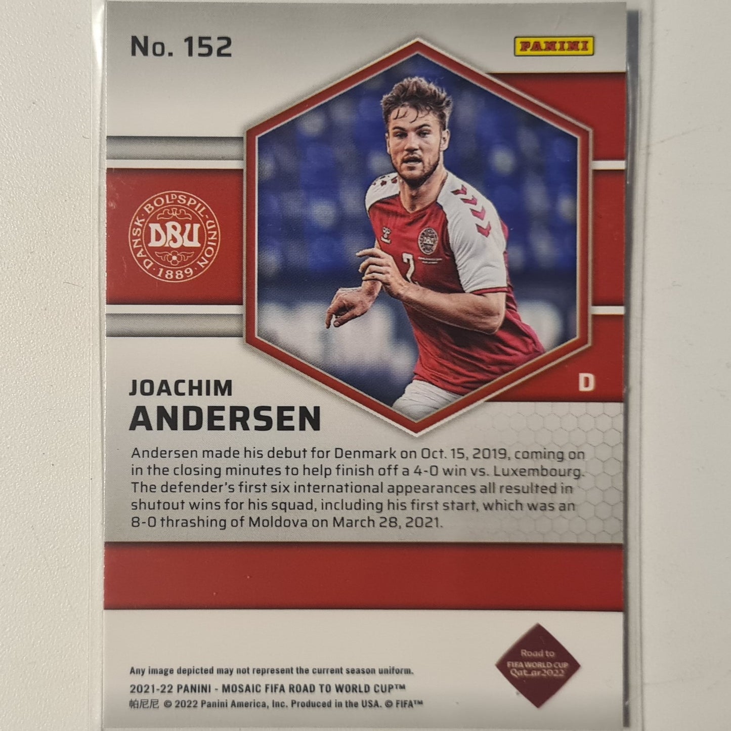 Joachim Andersen 2021-22 Panini Mosaic FIFA road to world cup Rookie RC #152 Soccer Denmark EX- Mint Sleeved