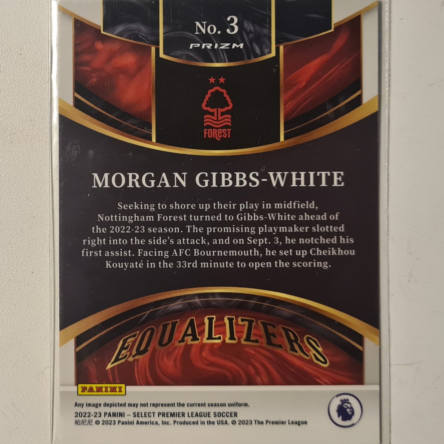 Morgan Gibbs-White 2022-23 Panini Select premier league Equalizers prizm refractor #3 Nottingham Forest mint Sleeved