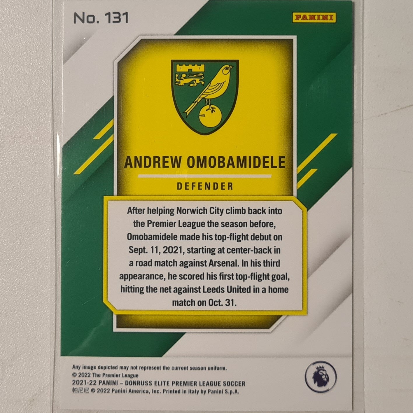 Andrew Omobamidele 2021-22 Panini Donruss Elite Premier League Fireworks #131 Soccer Football Norwich excellent/mint Sleeved