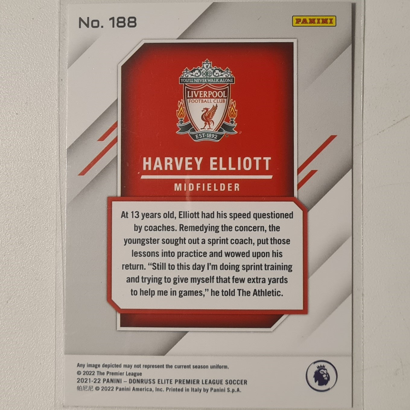 Harvey Elliott 2021-22 Panini Donruss Elite Premier League Fireworks Rookie RC #188 Soccer Football Liverpool ex-mint