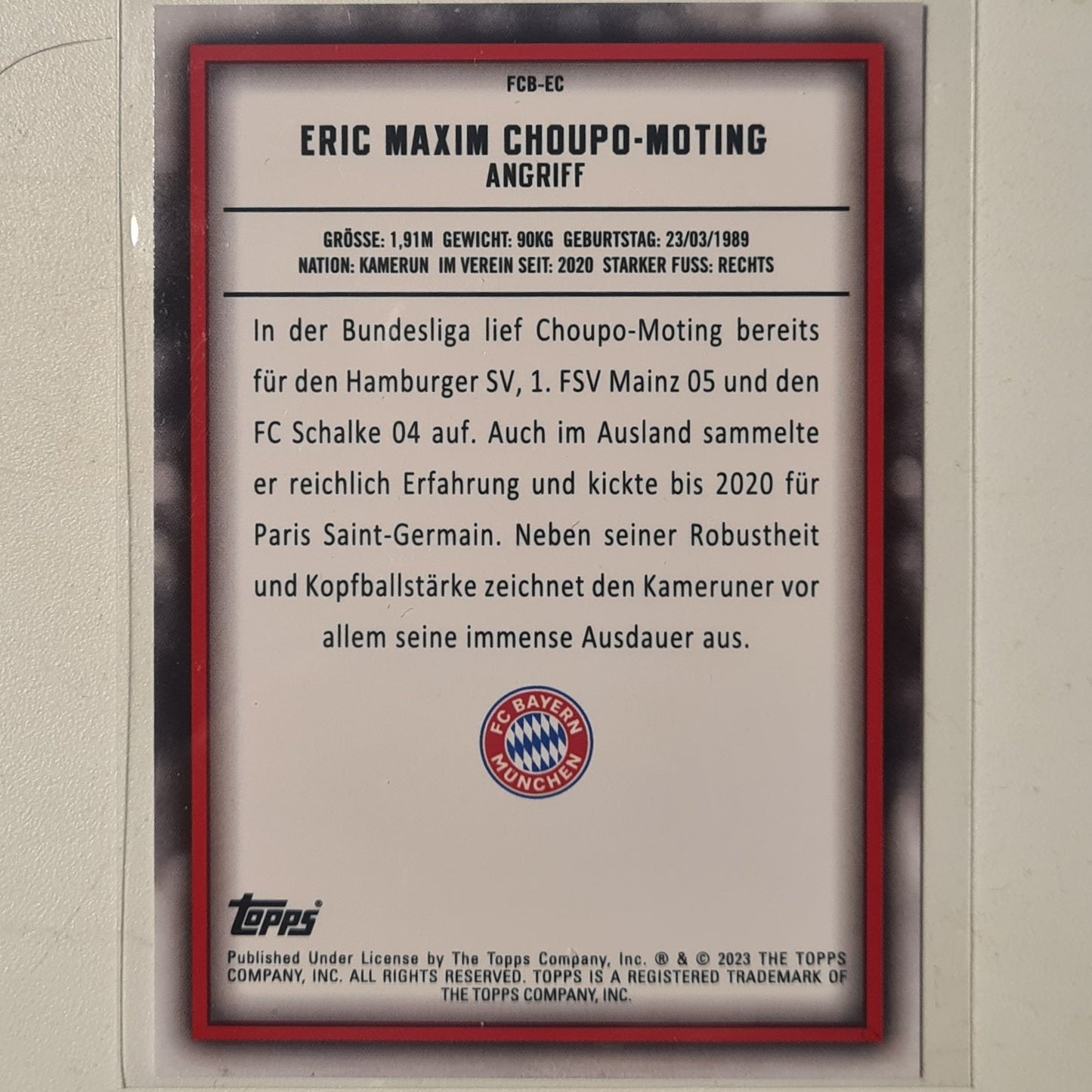 Eric Maxim Choupo-Moting 2023 Topps Bundesliga ( German issue) FCB-EC Soccer Football Bayern Munich mint Sleeved