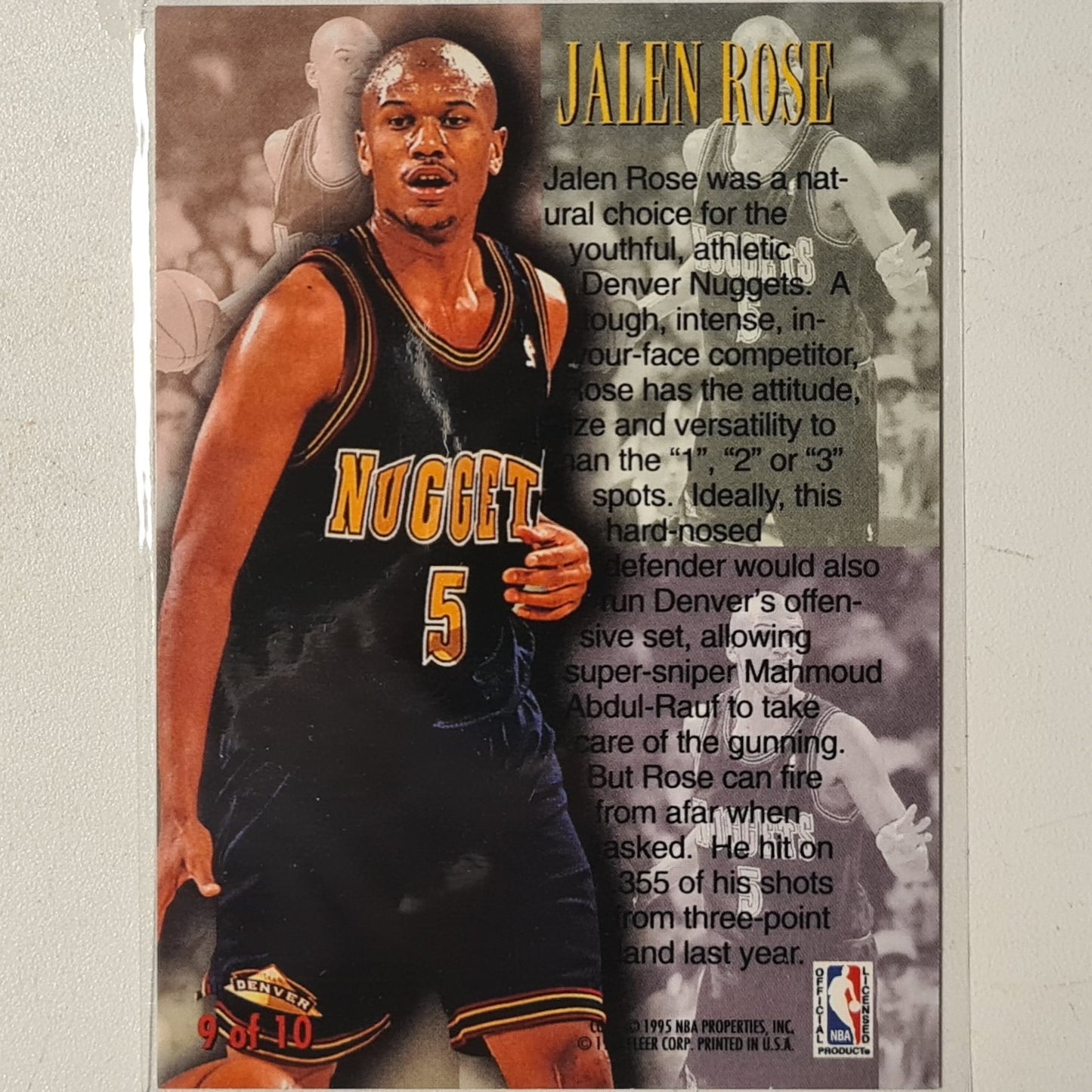 Jalen Rose 1995 Fleer 94-95 1st year Phenom Rookie RC 9 of 10 NBA Basketball Denver Nuggets Excellent Sleeved