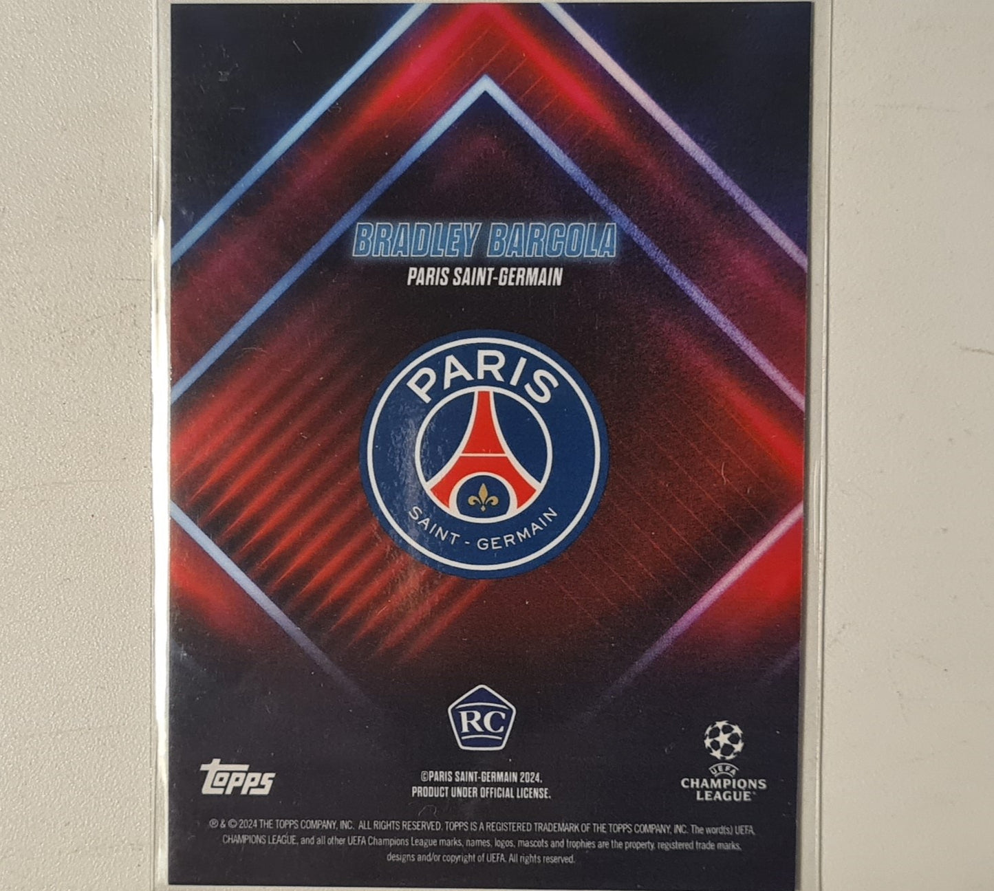 Bradley Barcola 2024 Topps show time champions league Rookie RC Football Paris Saint-Germain Ex-Mint Sleeved