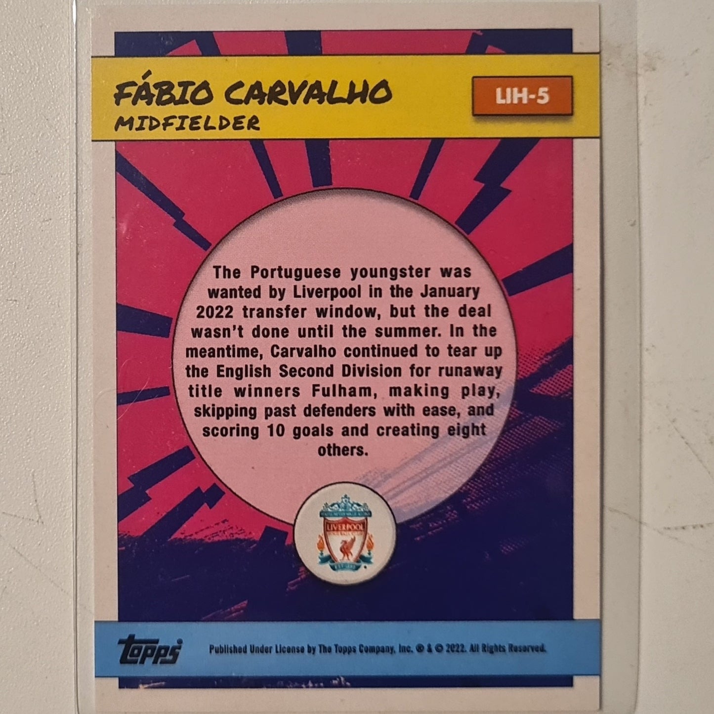 Fabio Carvalho 2022 Topps Liverpool FC Fan set Rookie RC MIH-5 Football Liverpool ex-mint cased