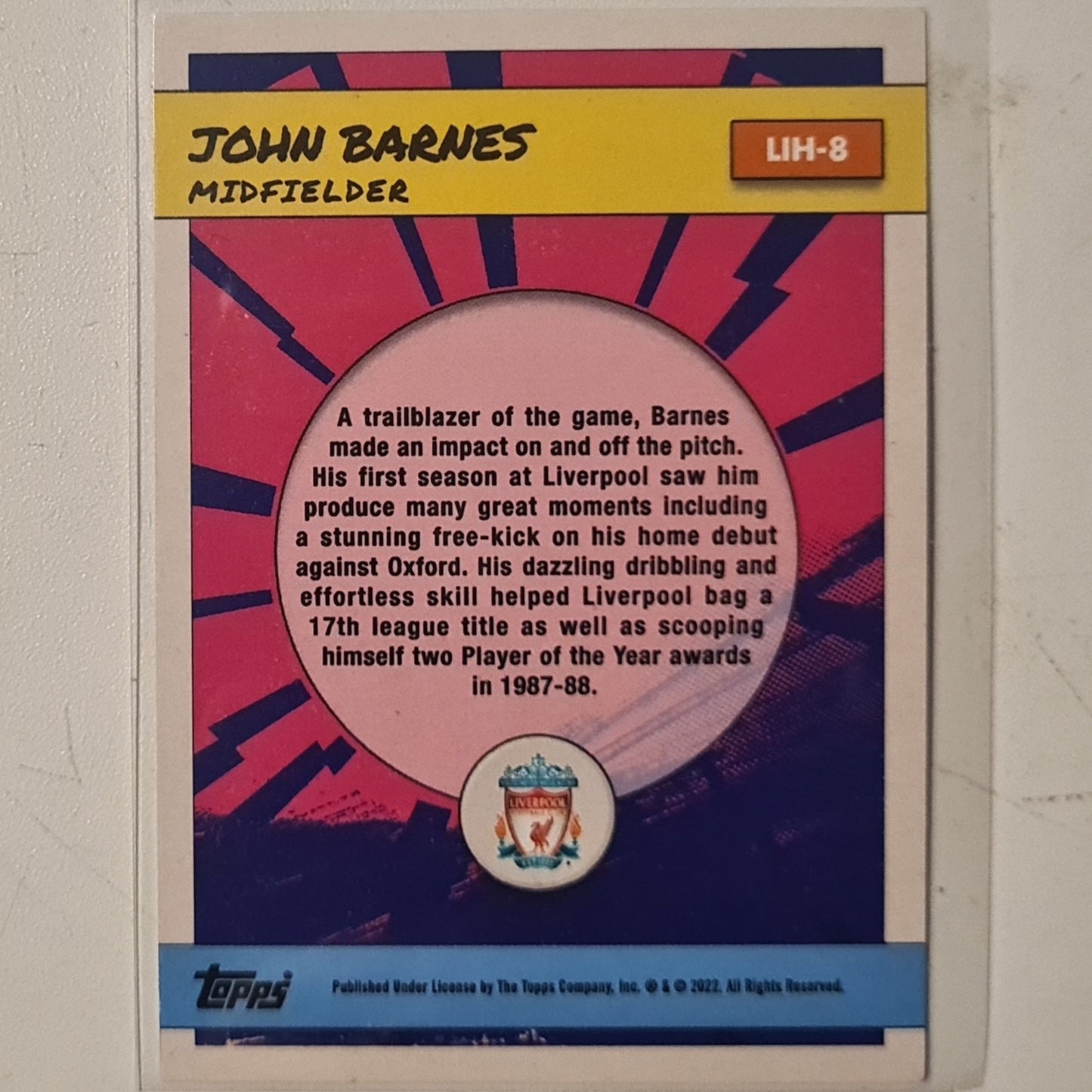 John Barnes 2022 Topps Liverpool FC Fan set LIH-8 Football Liverpool ex-mint cased