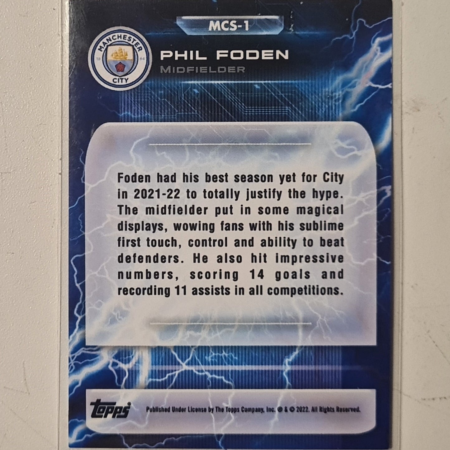Phil Foden 2022 Topps Manchester City Fan set MCS-1 Football Manchester City ex-mint cased