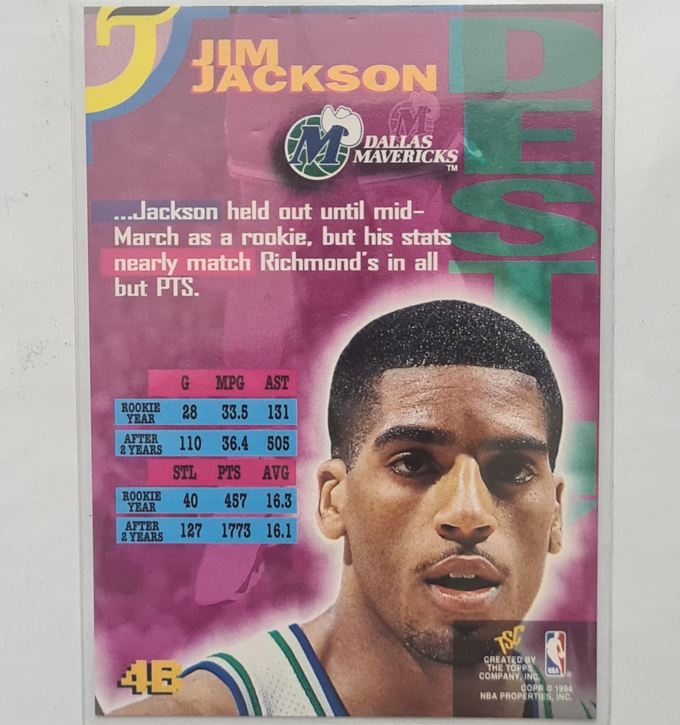 Jim Jackson 1994 Topps Stadium Club Destiny insert 4B NBA Basketball Dallas Mavericks excellent sleeved