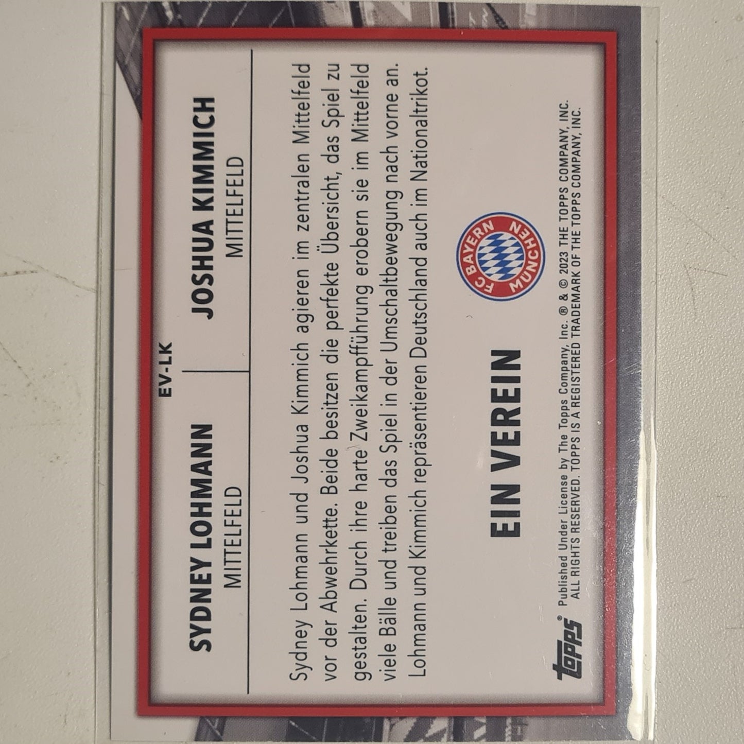 Sydney Lohmann Joshua Kimmich Topps 2023 Bayern Munich German issue set EV-LK football mint sleeved