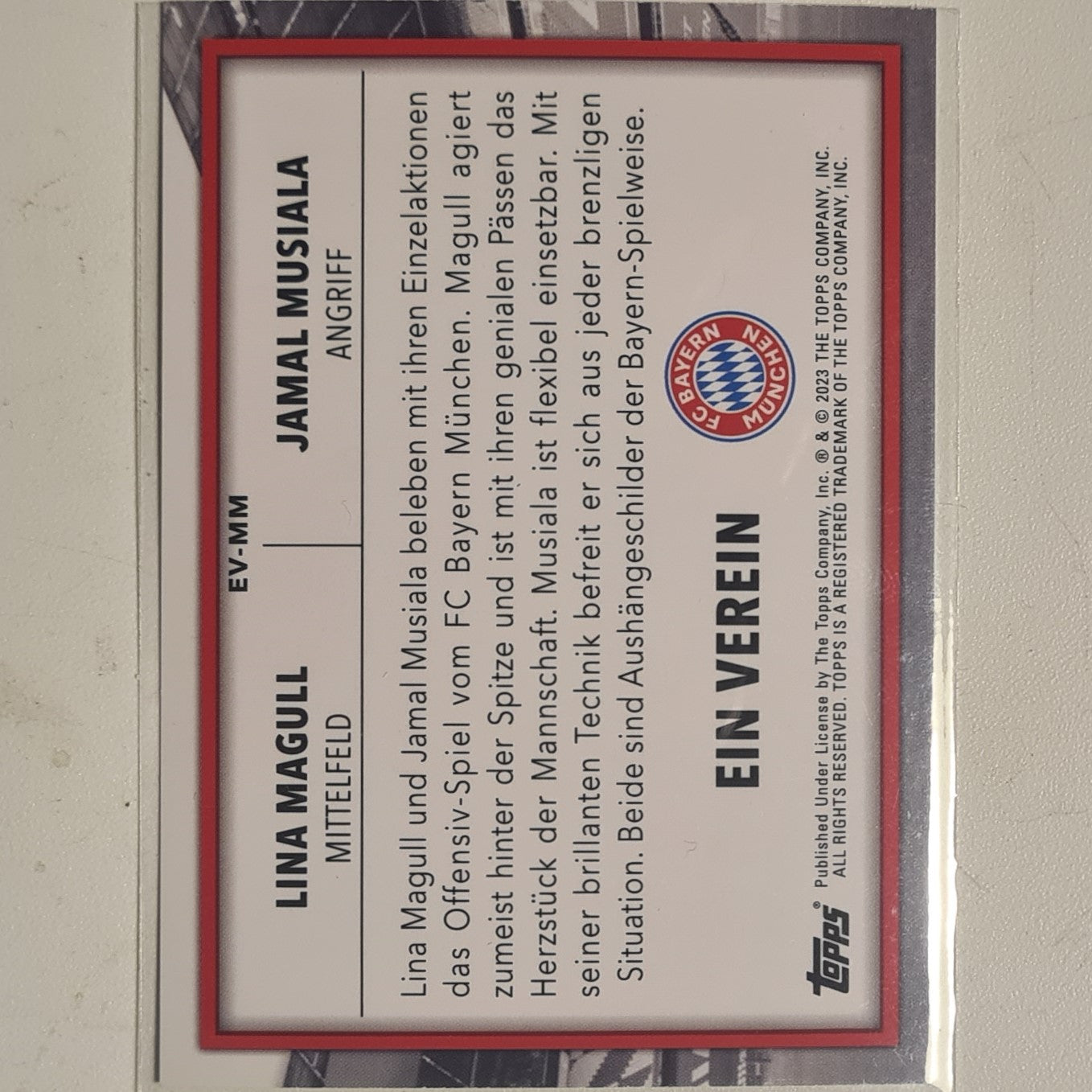 Lina Magull Jamal Musiala Topps 2023 Bayern Munich German issue set EV-MM football mint sleeved