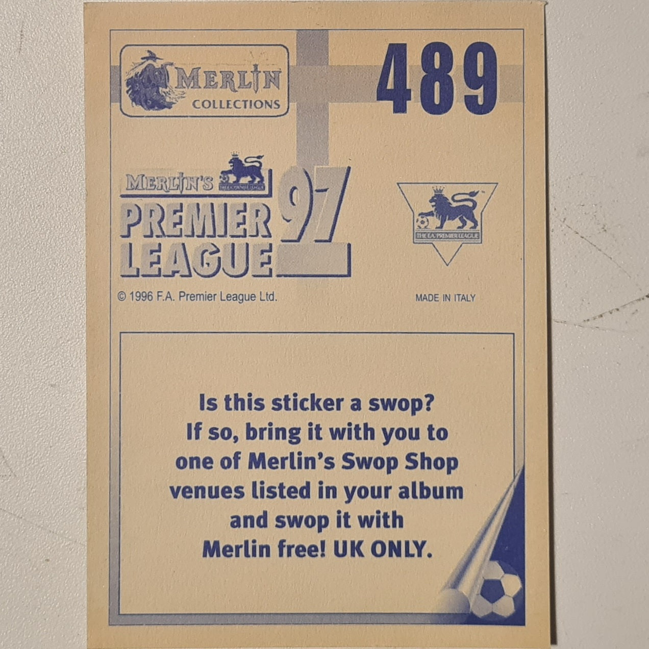 squad left photo 1997 Merlin 97 sticker #489 Football West Ham United very good sleeved