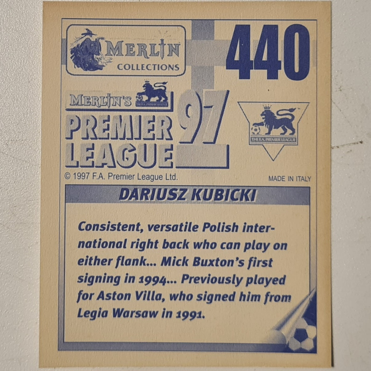 Dariusz Kubicki Merlin 1997 Premier League 97 football sticker #440 Soccer Southampton very good sleeved