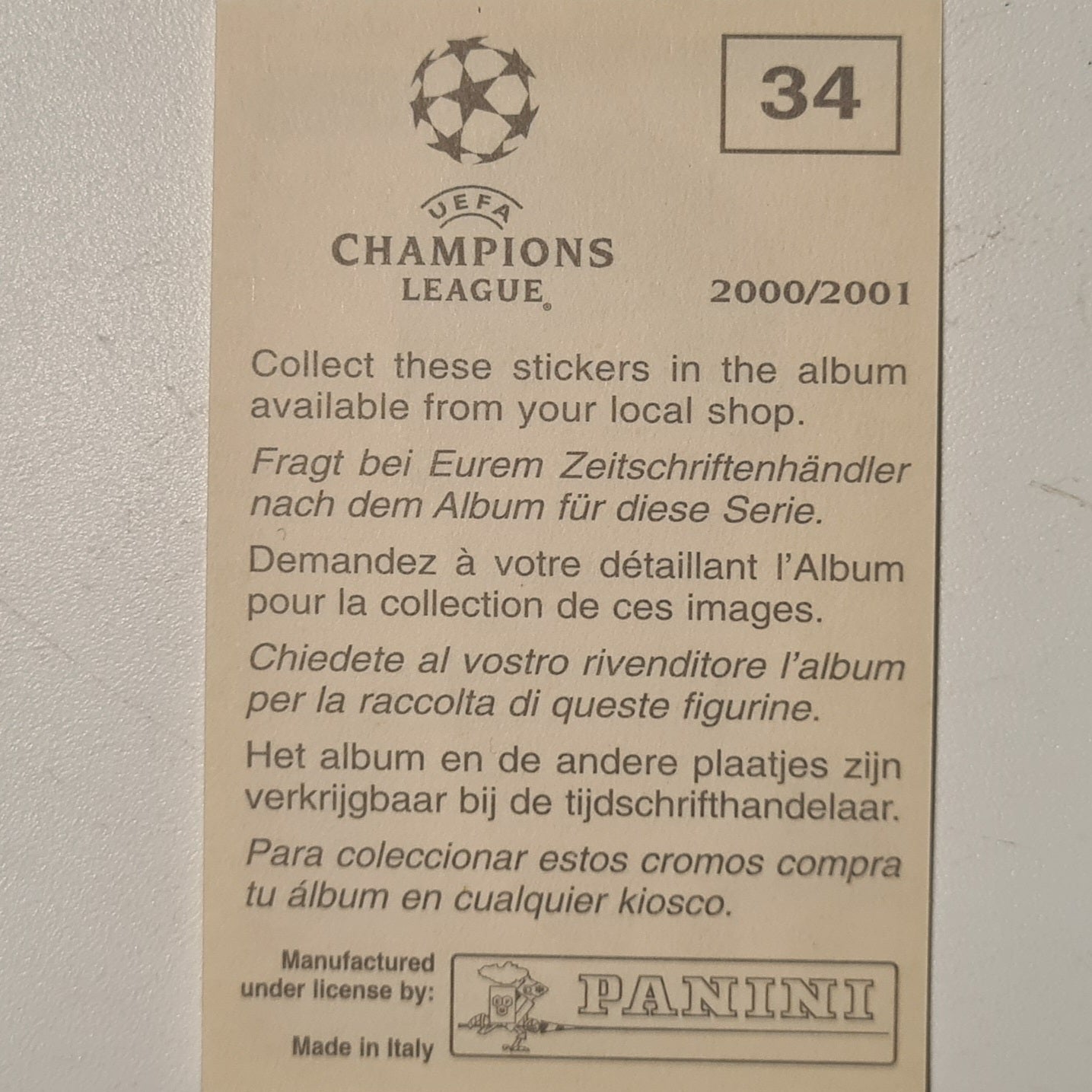 Egor Titov Panini 2000-2001 Champions League football sticker #34 Soccer Spartak Moscow Excellent sleeved