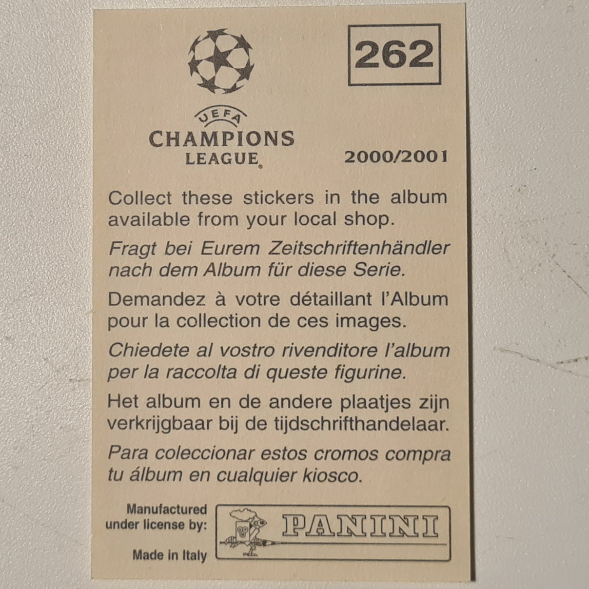 Jesper Blomqvist Panini 2000-2001 Champions League football sticker #262 Soccer Manchester United Excellent sleeved