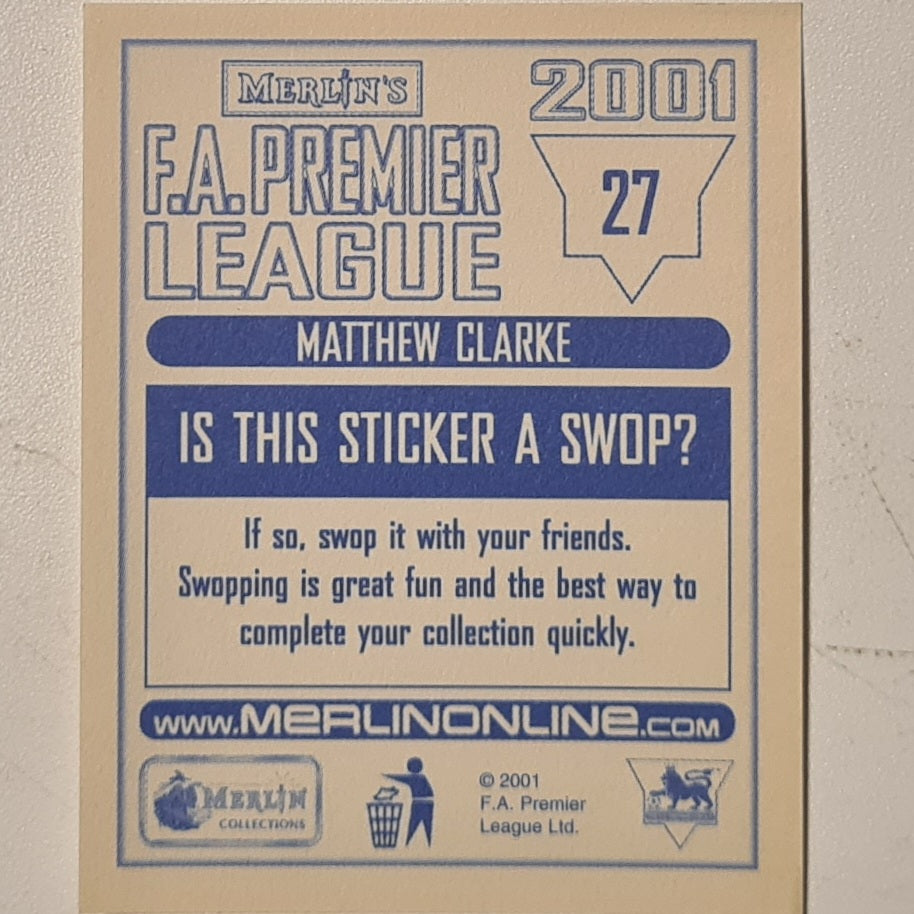 Matthew Clarke 2001 Merlin FA Premier League sticker #27 Football Bradford City very good