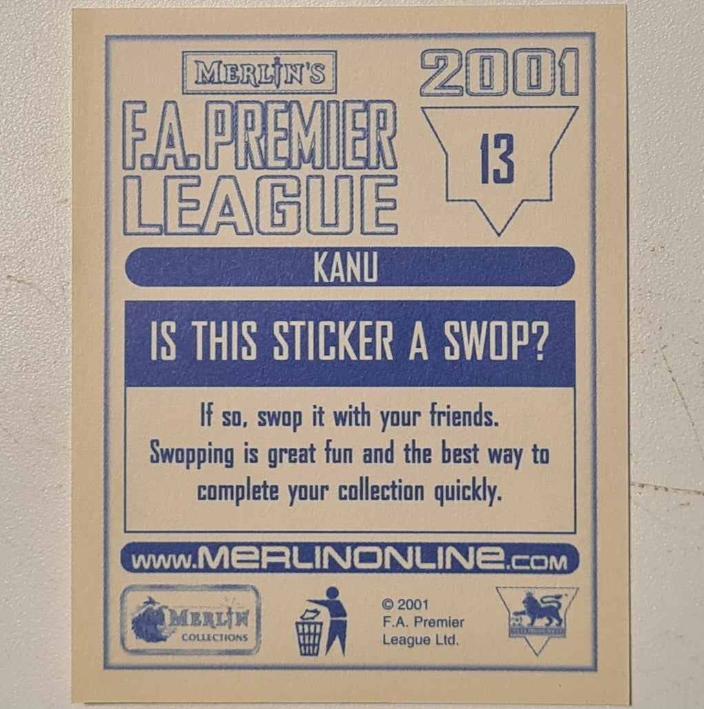 Kanu 2001 Merlin FA Premier League sticker #13 Football Arsenal very good