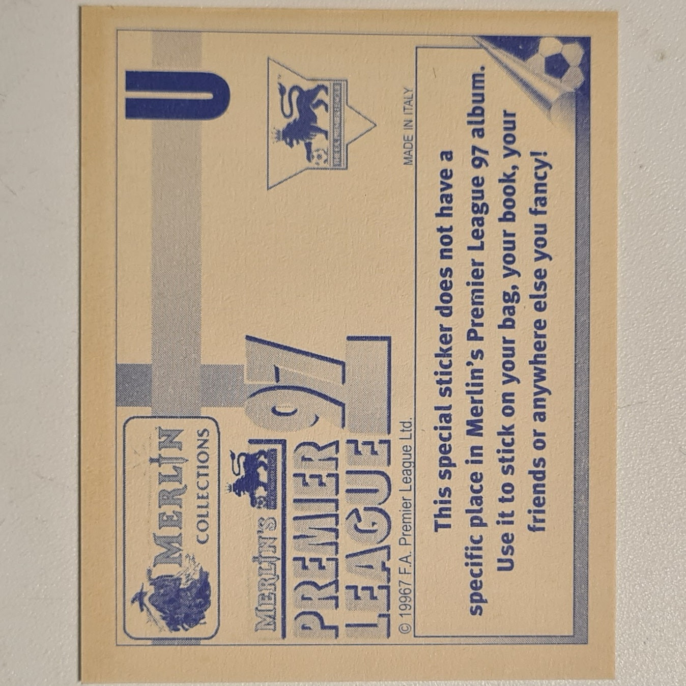 Footballs coming home 1997 Merlin Premier league 97 sticker #U Very good