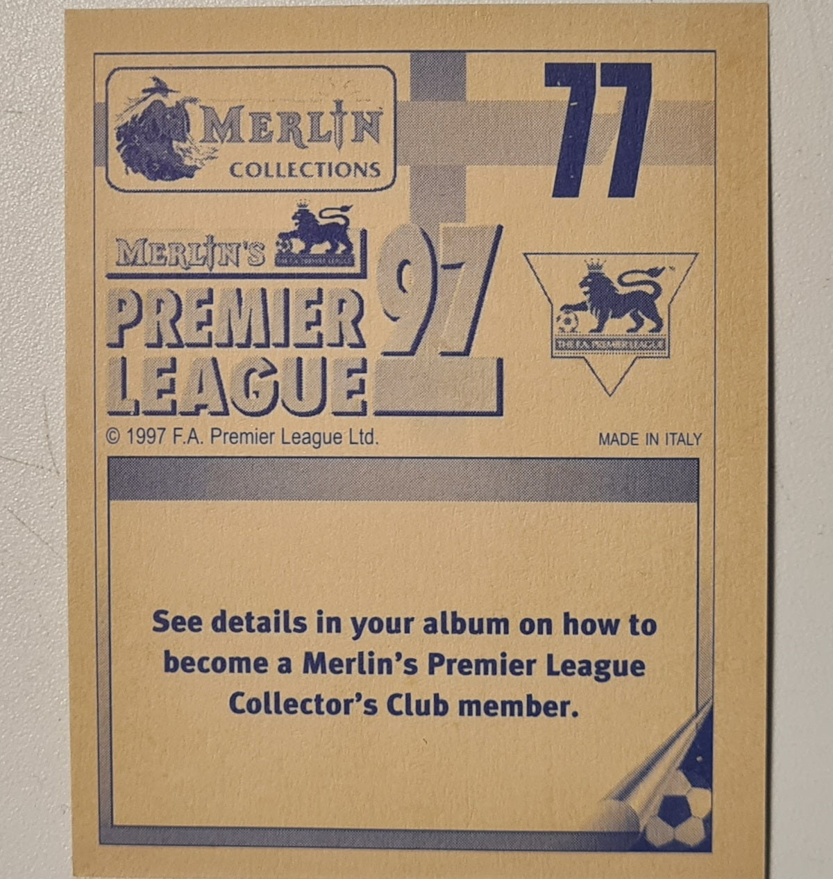 Colin Hendry 1997 Merlin Premier league 97 sticker holo foil #77 Football Blackburn Rovers Very good