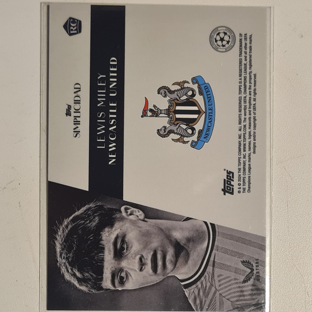 Lewis Miley 2024 Topps Simplicidad champions league Rookie RC Football Newcastle United ex-mint sleeved