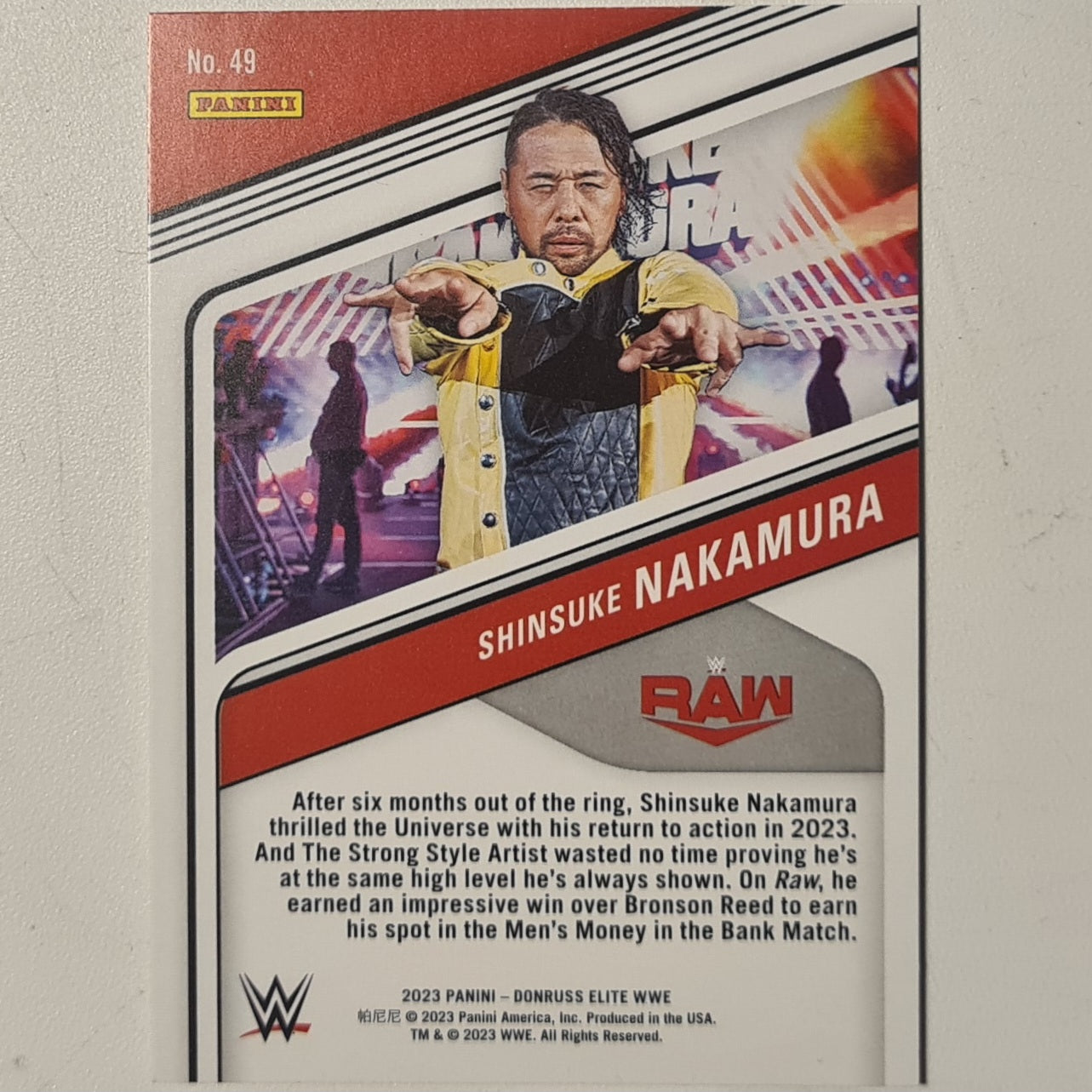 Shinsuke Nakamura 2023 Panini Donruss Elite #49 WWE Wrestling ex-mint sleeved