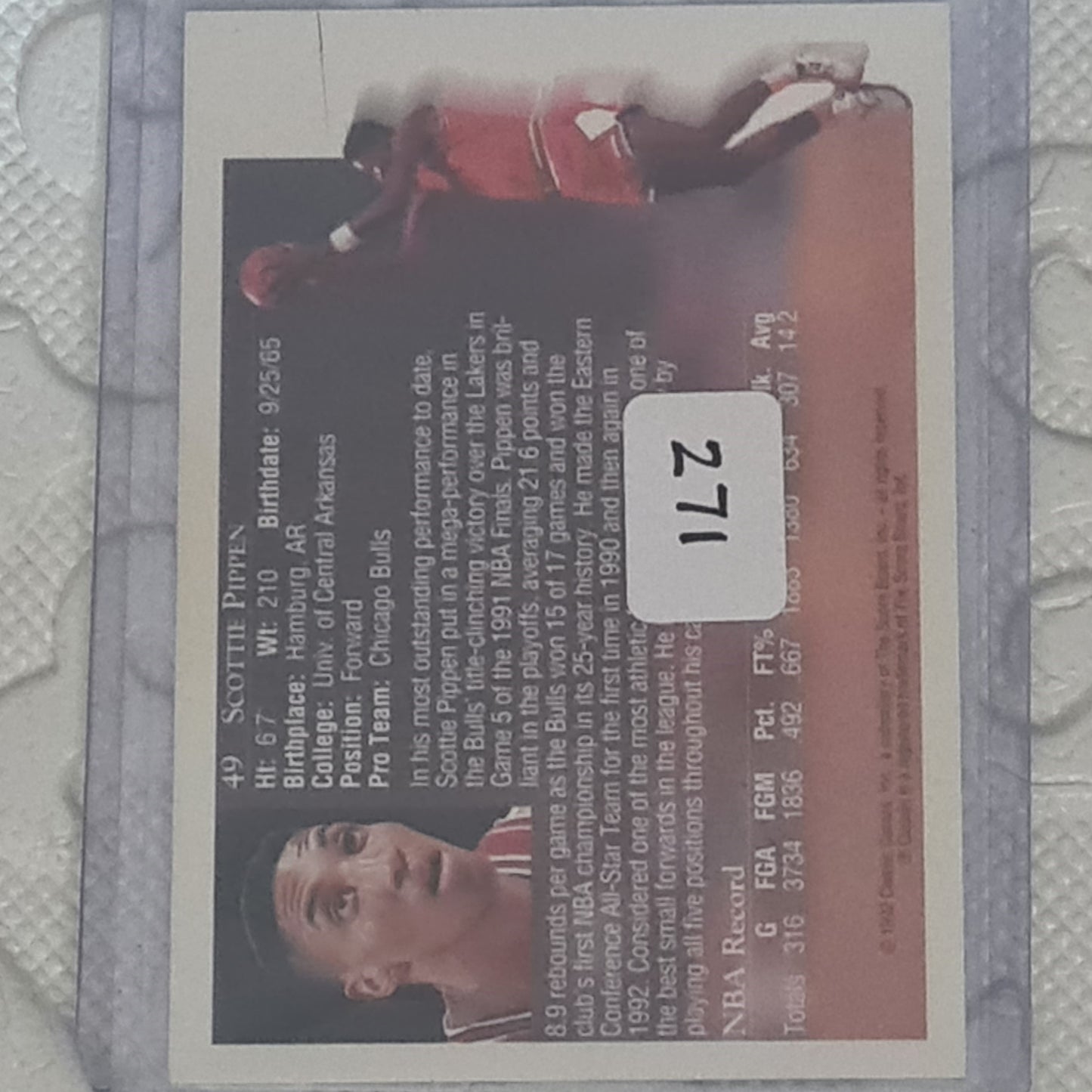 Scottie Pippen 1992 classic world class athletes #49 NBA Basketball Chicago Bulls Excellent sleeved
