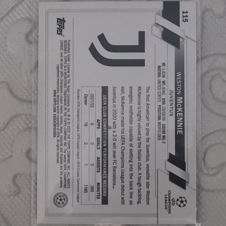 Weston McKennie 2023 Topps Champions League Carnival variant #115 NBA Football Juventus Excellent sleeved