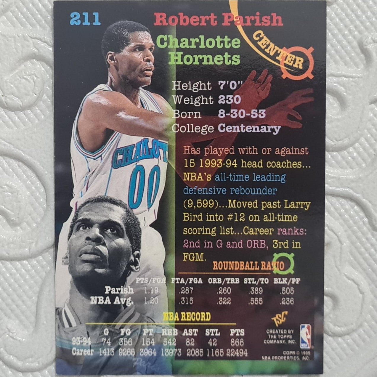 Robert Parish 1995 Topps Stadium Club #211 NBA Basketball Charlotte Hornets Excellent sleeved