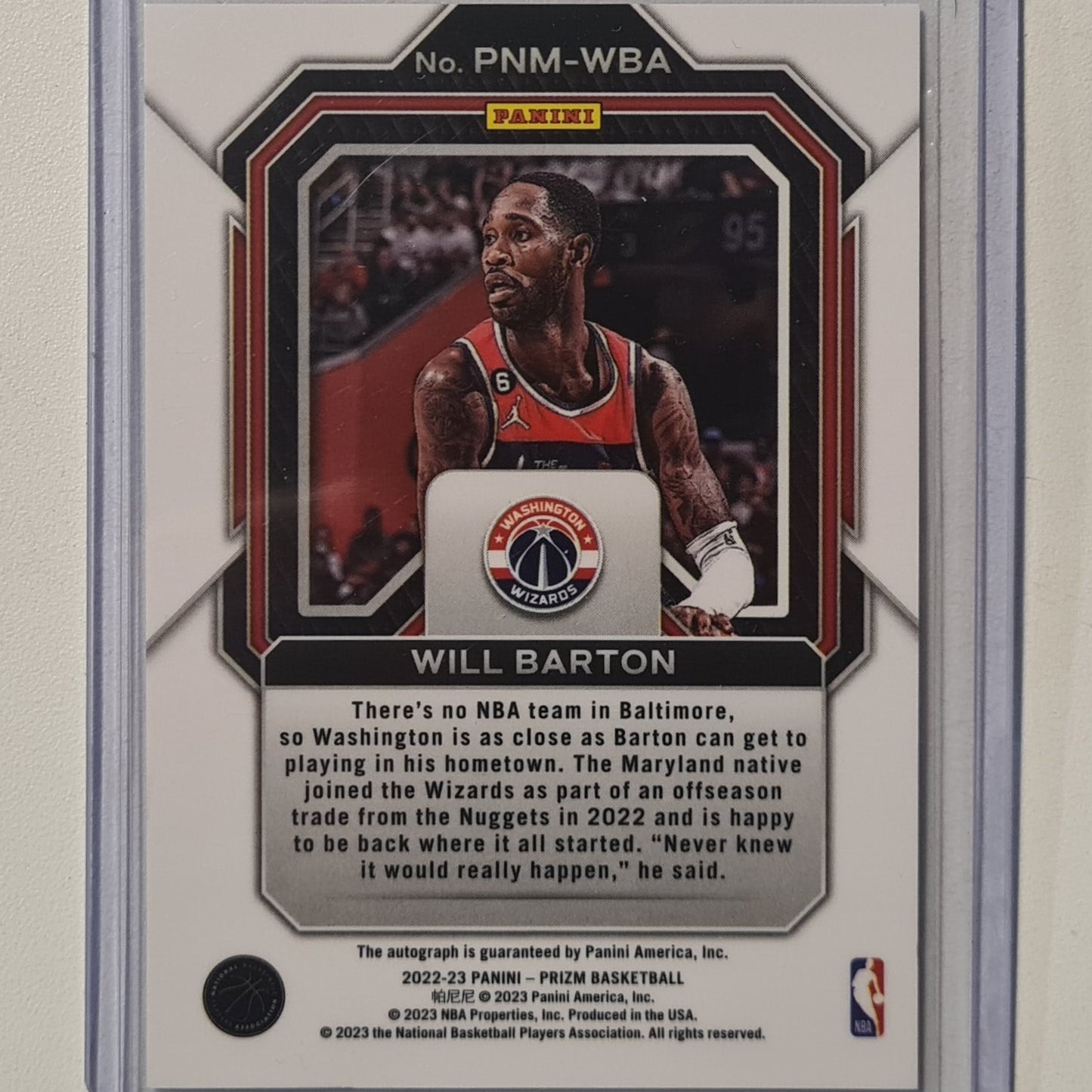 Will Barton 2022-23 Panini Prizm penmanship auto PNM-WBA NBA Basketball Washington Wizards ex-mint