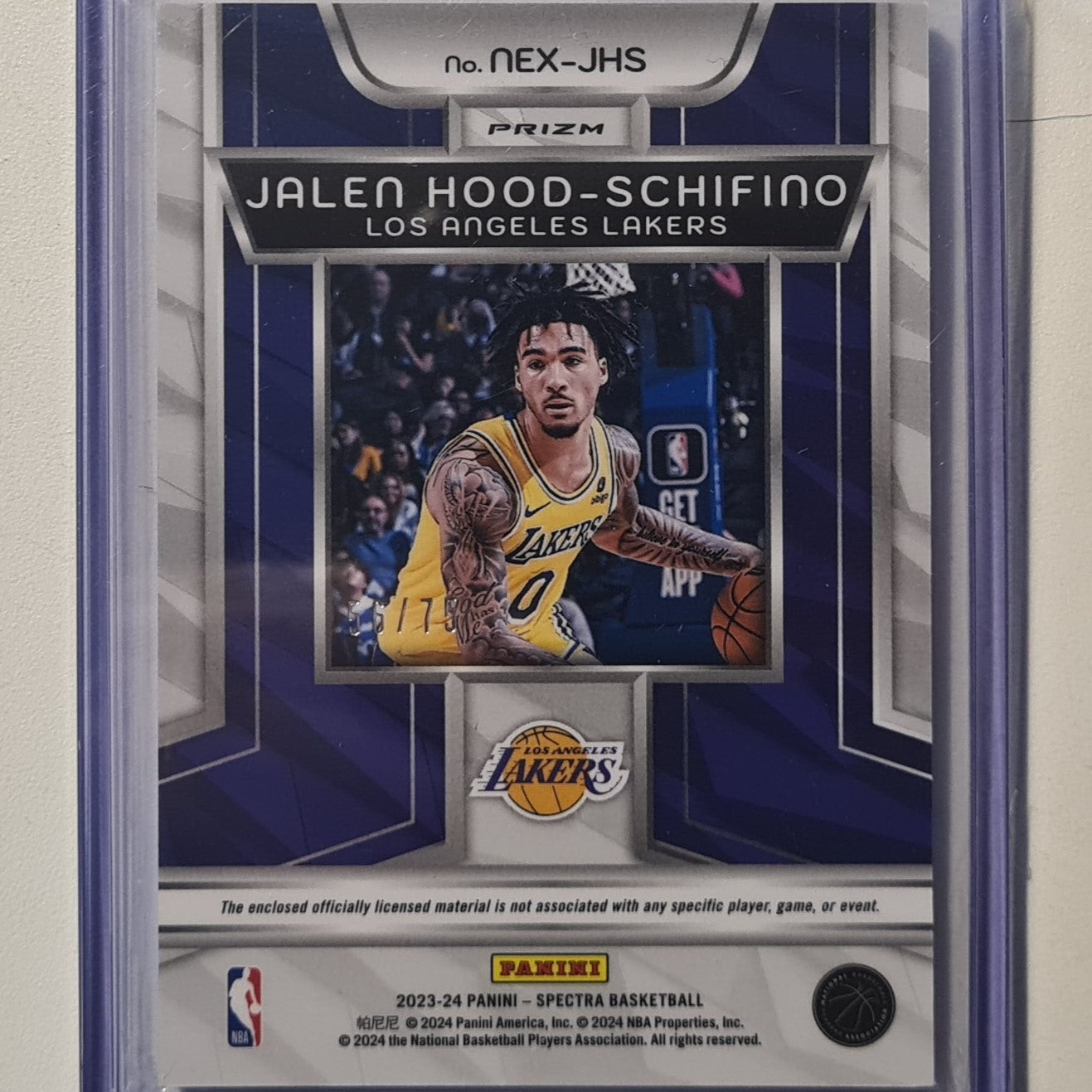 Jalen Hood-Schifino 2023-24 Panini Spectra next era rookie RC Patch 56/75 NEX-JHS NBA Basketball LA Lakers ex-mint