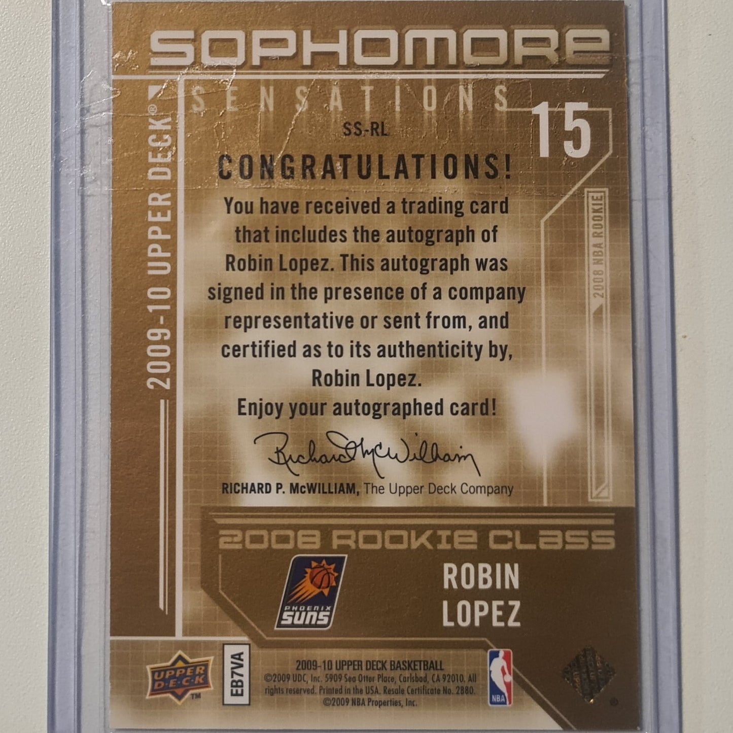 Robin Lopez 2009-10 Upper-Deck Sophomore sensations Auto SS-RL NBA Basketball Phoenix Suns excellent