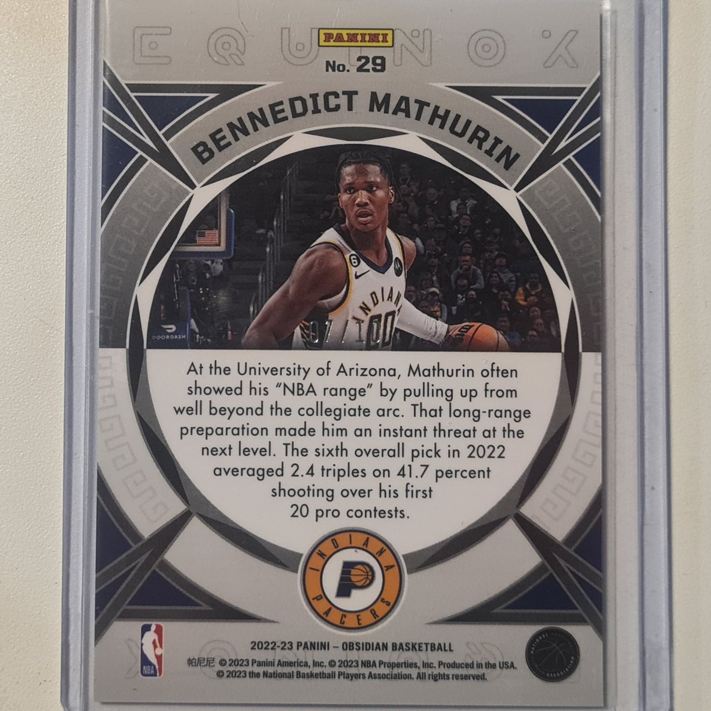 Bennedict Mathurin 2022-23 Obsidian Equinox 7/10 mega rare #29 NBA Basketball Indiana Pacers mint