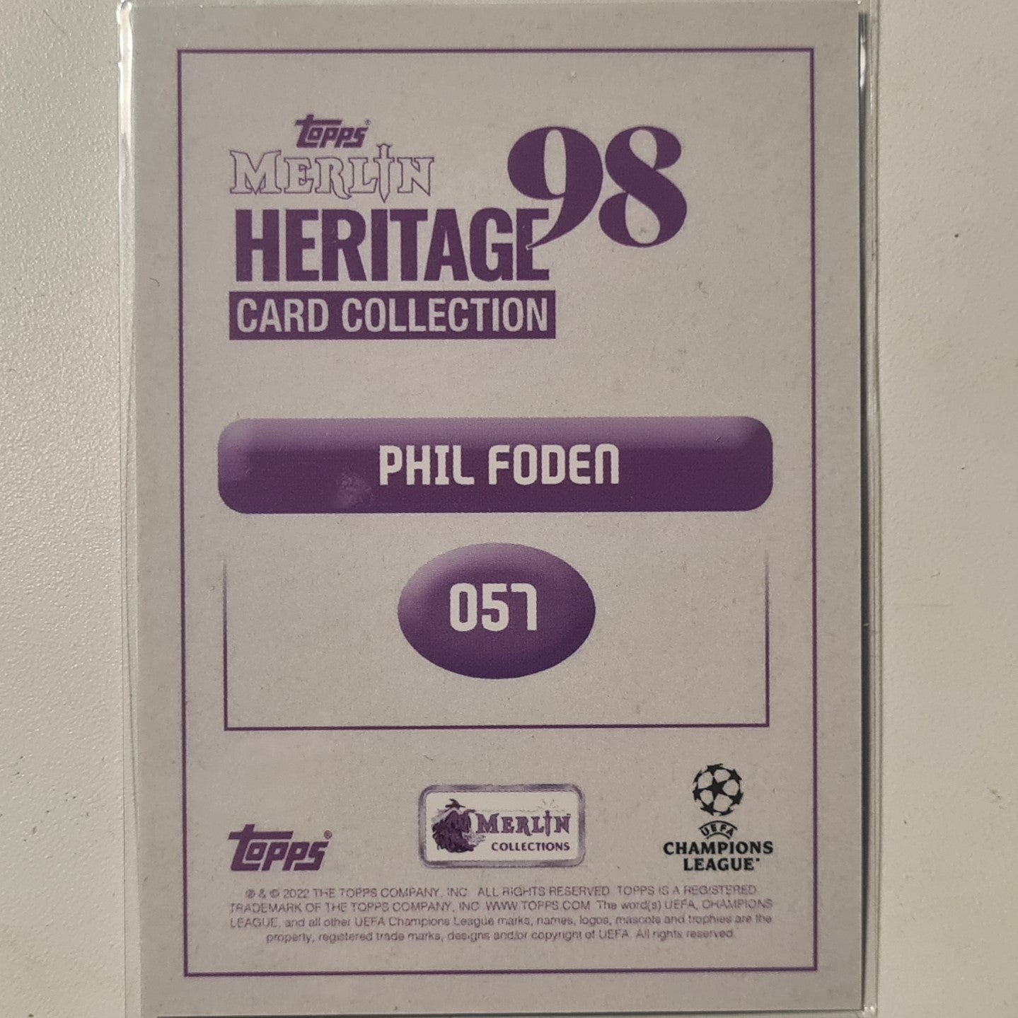 Phil Foden 2022 Topps Merlin Heritage 98 Champions League #057 football Manchester City mint sleeved